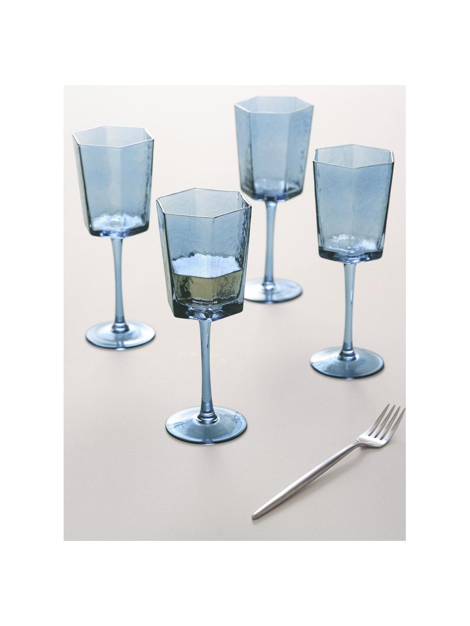 Wijnglazen Amory in blauw, 4 stuks, Glas, Blauw, transparant, Ø 9 x H 22 cm, 350 ml