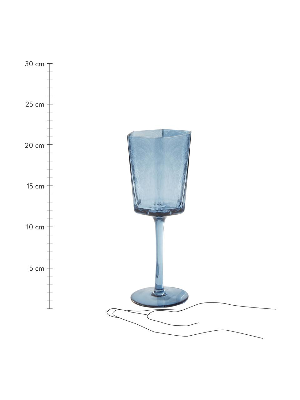 Verre à vin bleu Amory, 4 pièces, Verre, Bleu, transparent, Ø 9 x haut. 22 cm, 350 ml