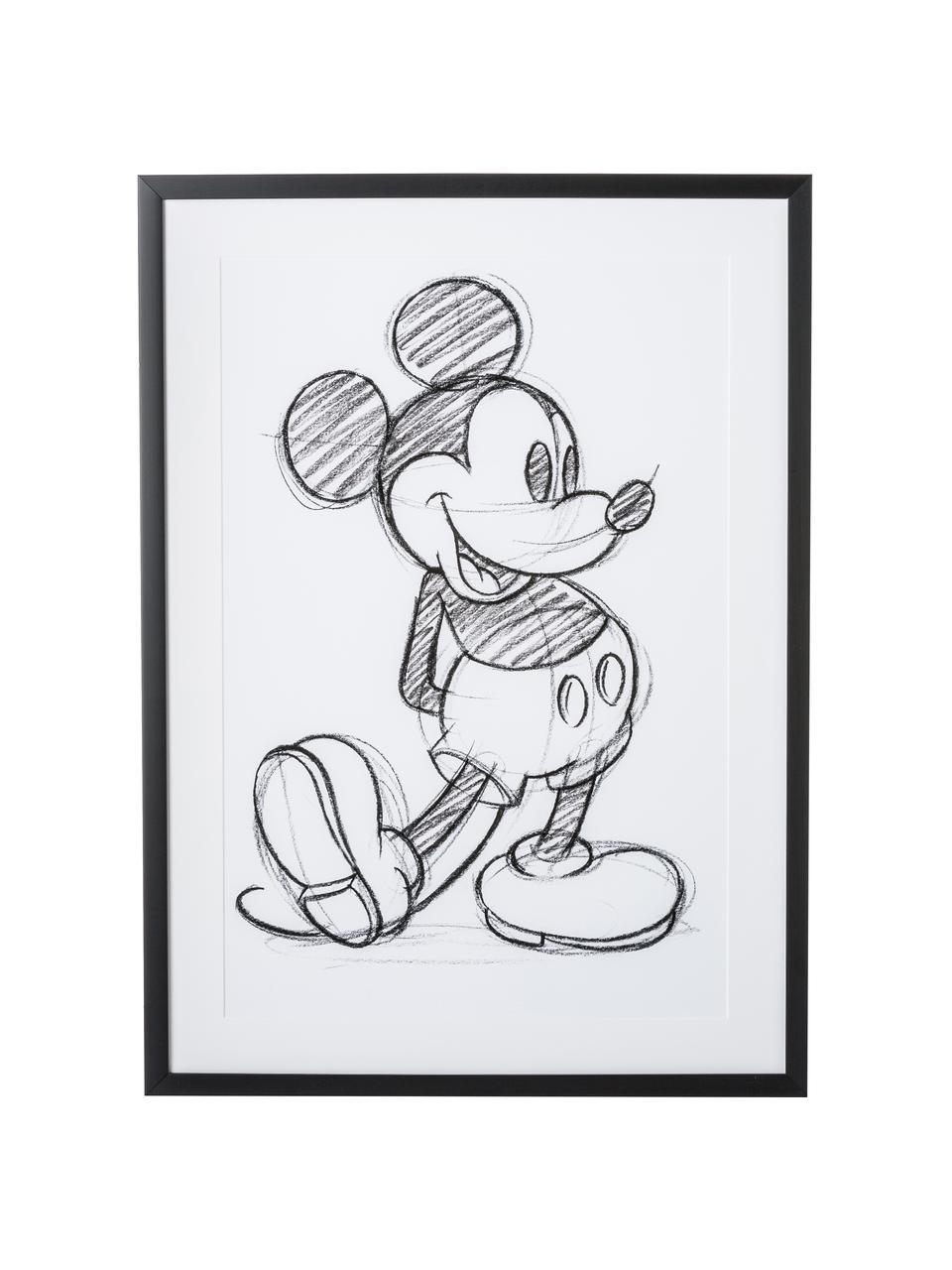 Ingelijste digitale print Mickey, Lijst: kunststof, Wit, zwart, B 50 x H 70 cm