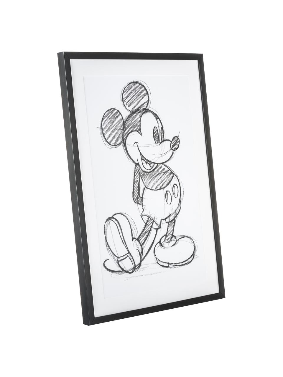 Ingelijste digitale print Mickey, Lijst: kunststof, Wit, zwart, B 50 x H 70 cm