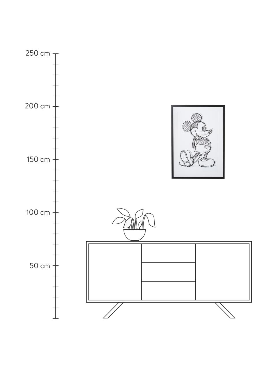 Oprawiony druk cyfrowy Mickey, Biały, czarny, S 50 x W 70 cm