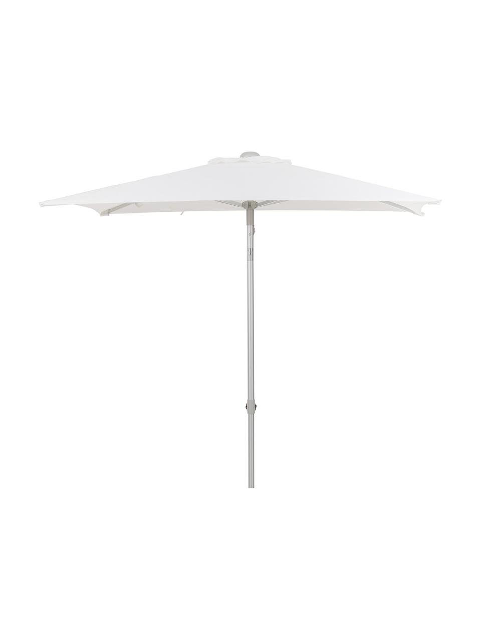 In hoogte verstelbare parasol Elba, knikbaar, Frame en spaken: aluminiumkleurig. Bespanning:  wit, 200 x 250 cm