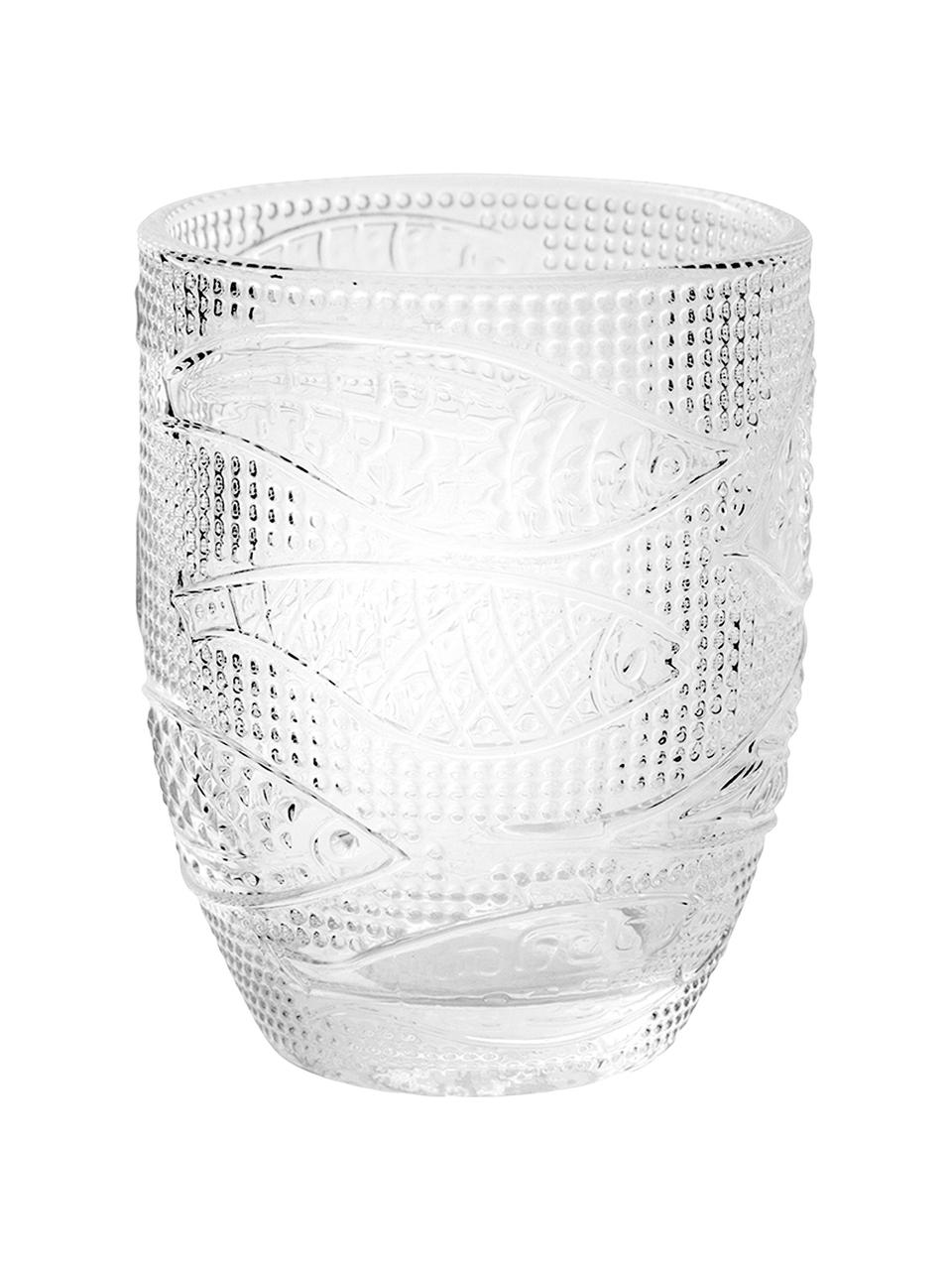 Vasos con relive Fish, 6 uds., Vidrio, Transparente, Ø 9 x Al 10 cm