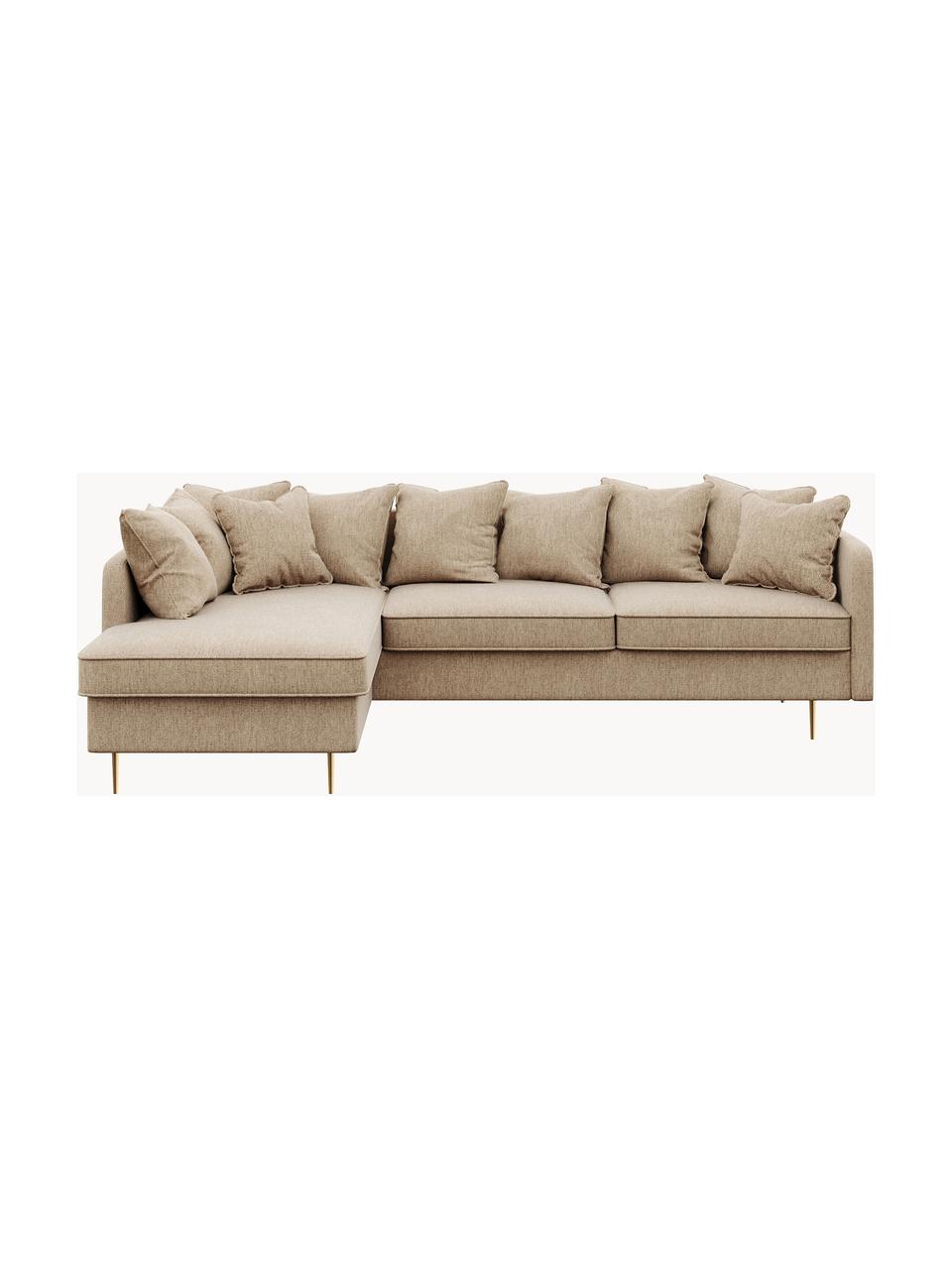 Sofa narożna Esme (4-osobowa), Tapicerka: 100% poliester Dzięki tka, Nogi: metal powlekany, Beżowa tkanina, S 255 x G 165 cm, lewostronna