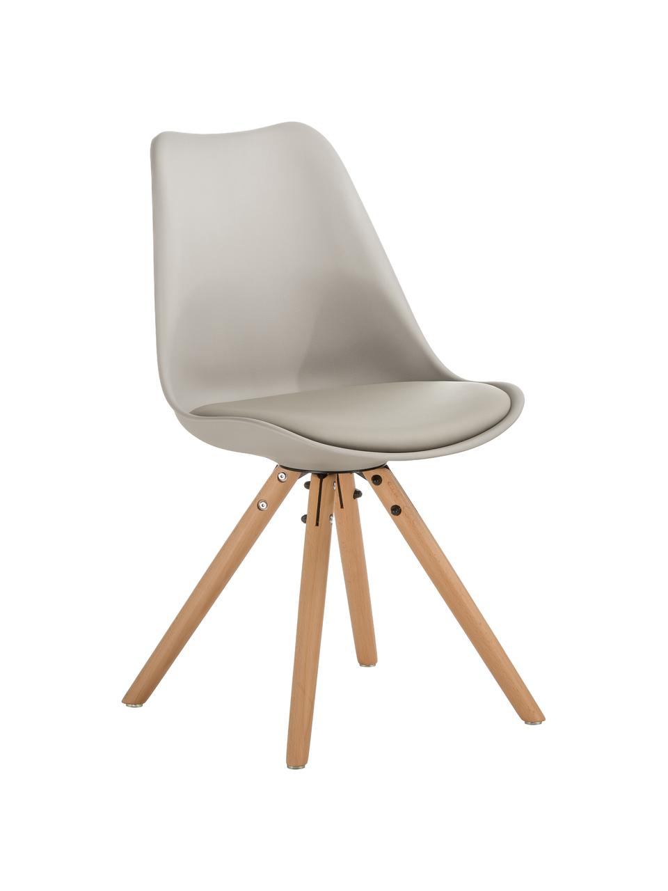 Sillas Max, 2 uds., Asiento: cuero sintético (poliuret, Asiento: plástico, Patas: madera de haya, Gris beige, An 46 x F 54 cm