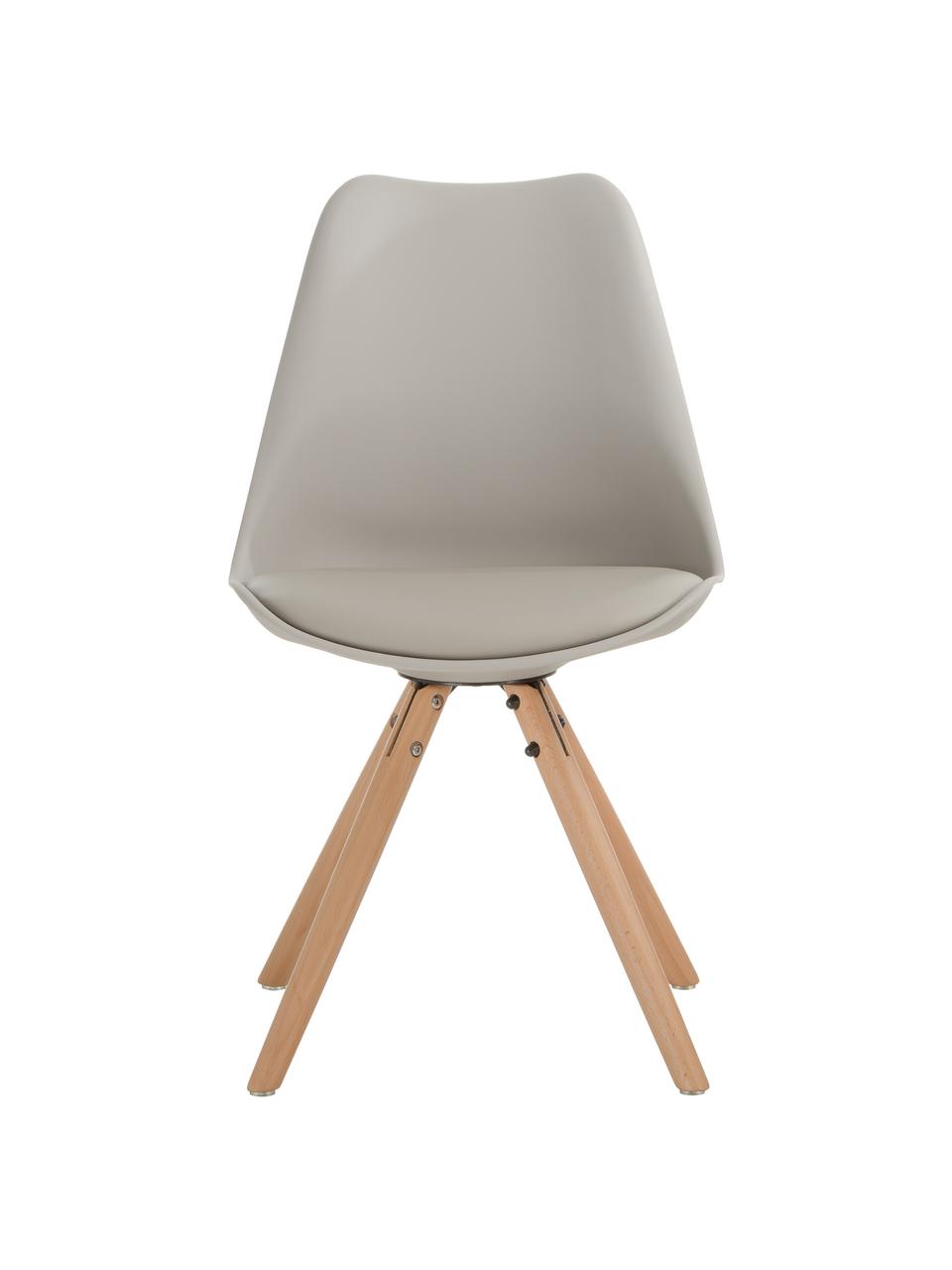 Kunststoffstühle Max mit gepolsterter Sitzfläche in Beige, 2 Stück, Sitzfläche: Kunstleder, PVC-Kunststof, Beine: Buchenholz, Grau, B 46 x T 54 cm