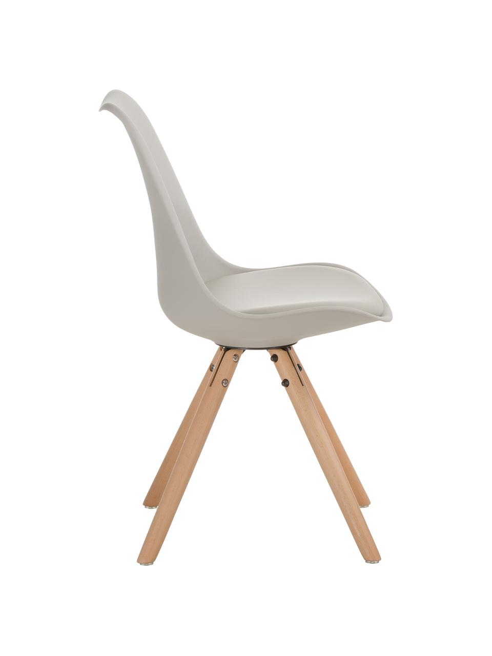 Kunststoffstühle Max mit gepolsterter Sitzfläche in Beige, 2 Stück, Sitzfläche: Kunstleder, PVC-Kunststof, Beine: Buchenholz, Grau, B 46 x T 54 cm