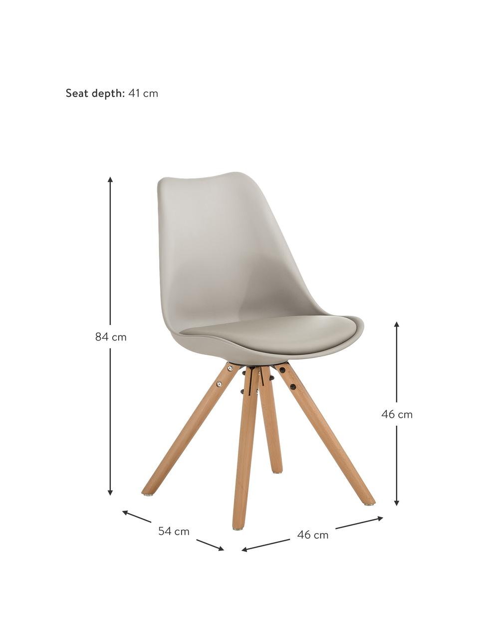 Kunststoffstühle Max mit gepolsterter Sitzfläche in Beige, 2 Stück, Sitzfläche: Kunstleder, PVC-Kunststof, Beine: Buchenholz, Grau, B 46 x T 54 cm