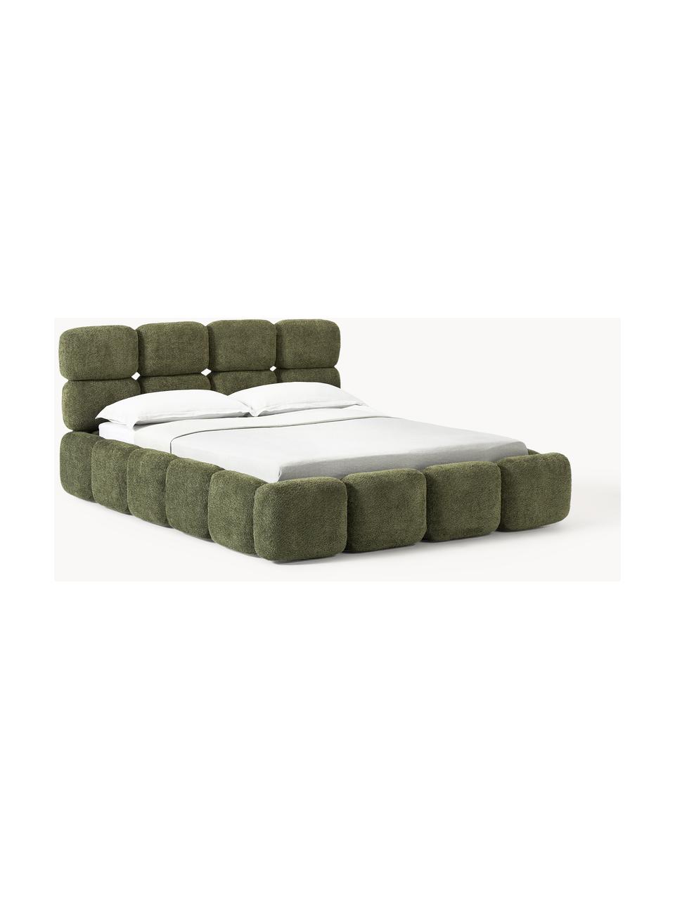 Letto imbottito in teddy bouclé con vano contenitore Tayla, Rivestimento: teddy-bouclé (100% polies, Piedini: legno di betulla Questo p, Teddy-bouclé verde scuro, Larg. 140 x Lung. 200