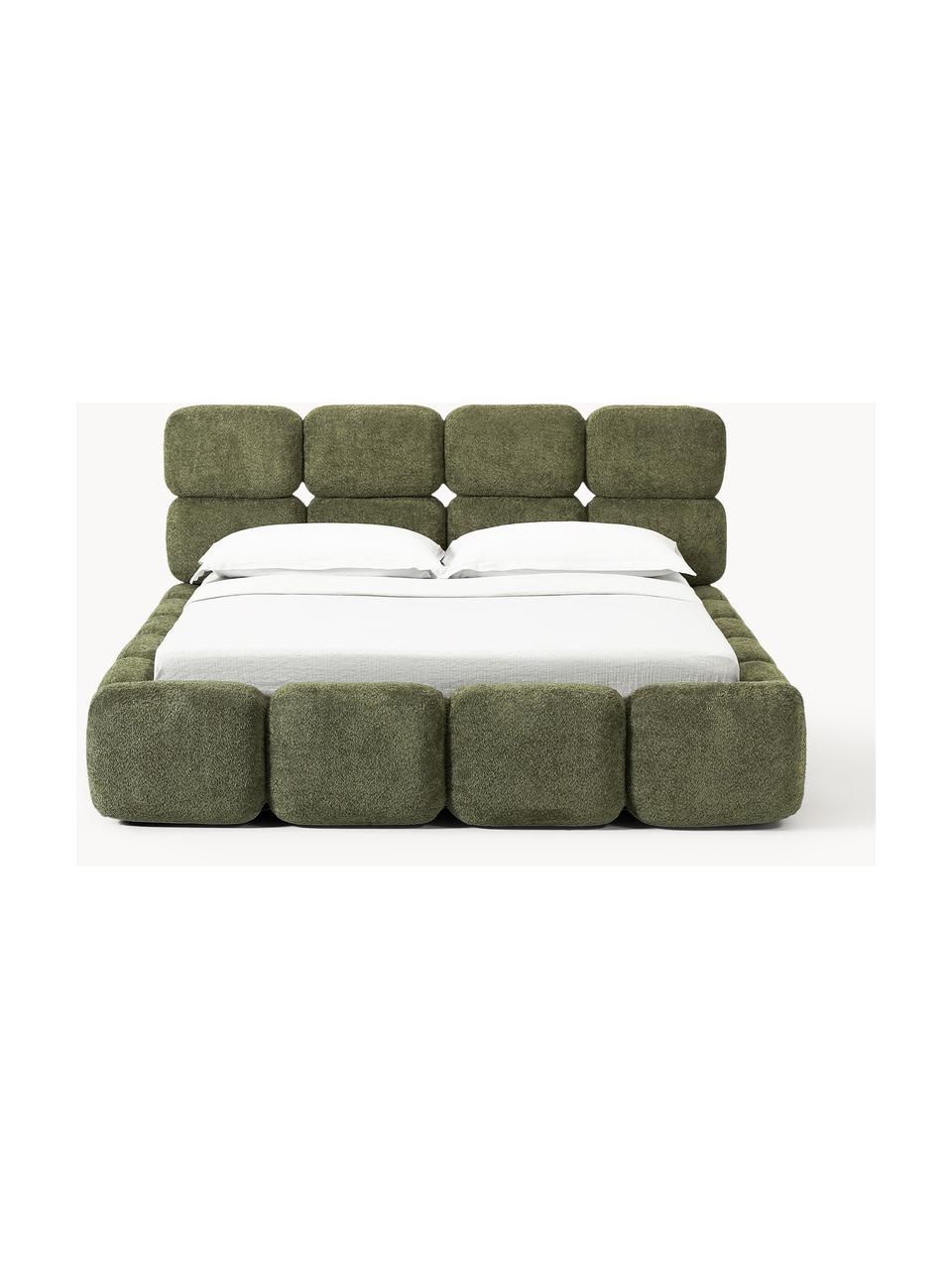 Letto imbottito in teddy bouclé con vano contenitore Tayla, Rivestimento: teddy-bouclé (100% polies, Piedini: legno di betulla Questo p, Teddy-bouclé verde scuro, Larg. 140 x Lung. 200