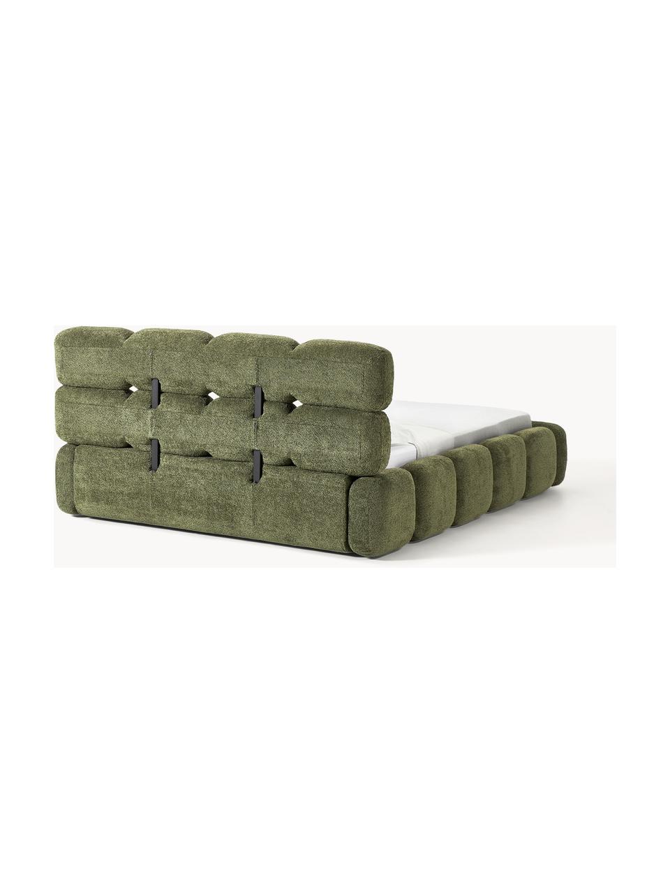 Letto imbottito in teddy bouclé con vano contenitore Tayla, Rivestimento: teddy-bouclé (100% polies, Piedini: legno di betulla Questo p, Teddy-bouclé verde scuro, Larg. 140 x Lung. 200