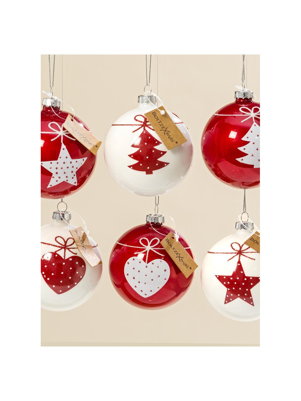 Kerstballen Gerd, set van 6, Glas, Rood, wit, Ø 8 x H 9 cm