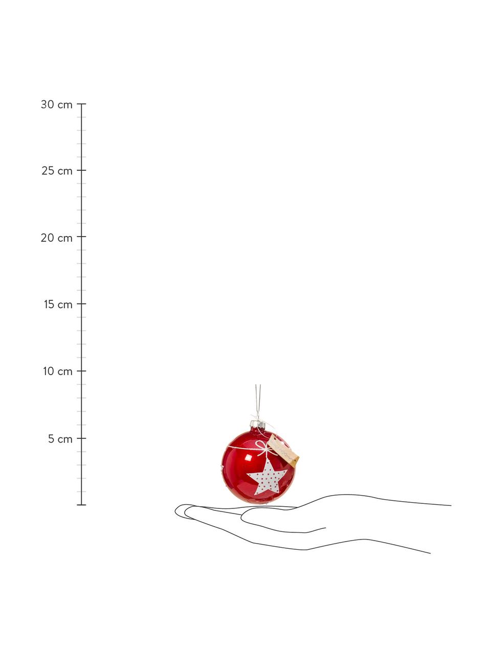 Boules de Noël Gerdi, 6 élém., Verre, Rouge, blanc, Ø 8 x haut. 9 cm