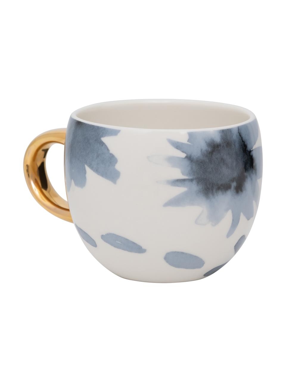 Bemalte Tasse Good Evening mit goldenem Griff, Steingut, Weiss, Blau, Goldfarben, Ø 11 x H 9 cm, 500 ml