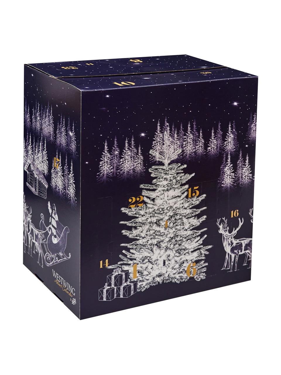 Westwing-Adventskalender, Box: Papier, Dunkelblau, Weiß, Goldfarben, B 60 x H 54 cm