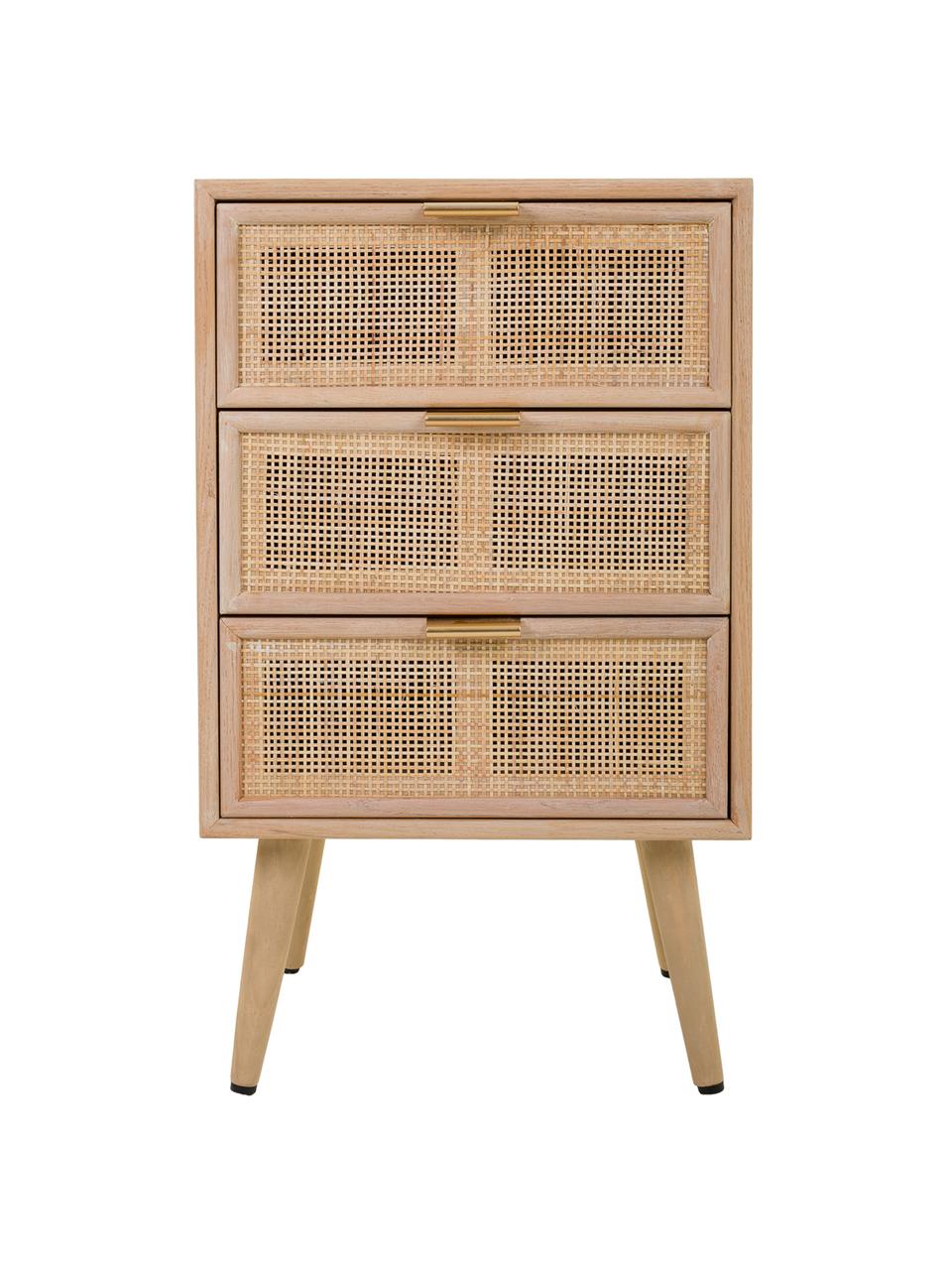 Mesilla de noche de madera Cayetana Shelfy, Estructura: tablero de fibras de dens, Patas: madera de bambú pintada, Madera, An 42 x Al 71 cm