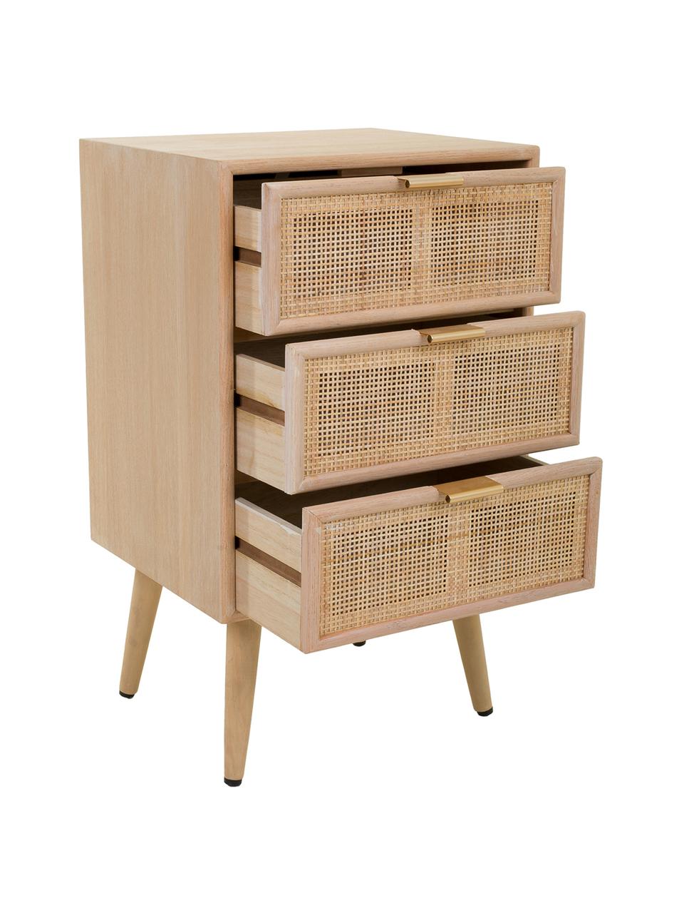 Mesilla de noche de madera Cayetana Shelfy, Estructura: tablero de fibras de dens, Patas: madera de bambú pintada, Madera, An 42 x Al 71 cm