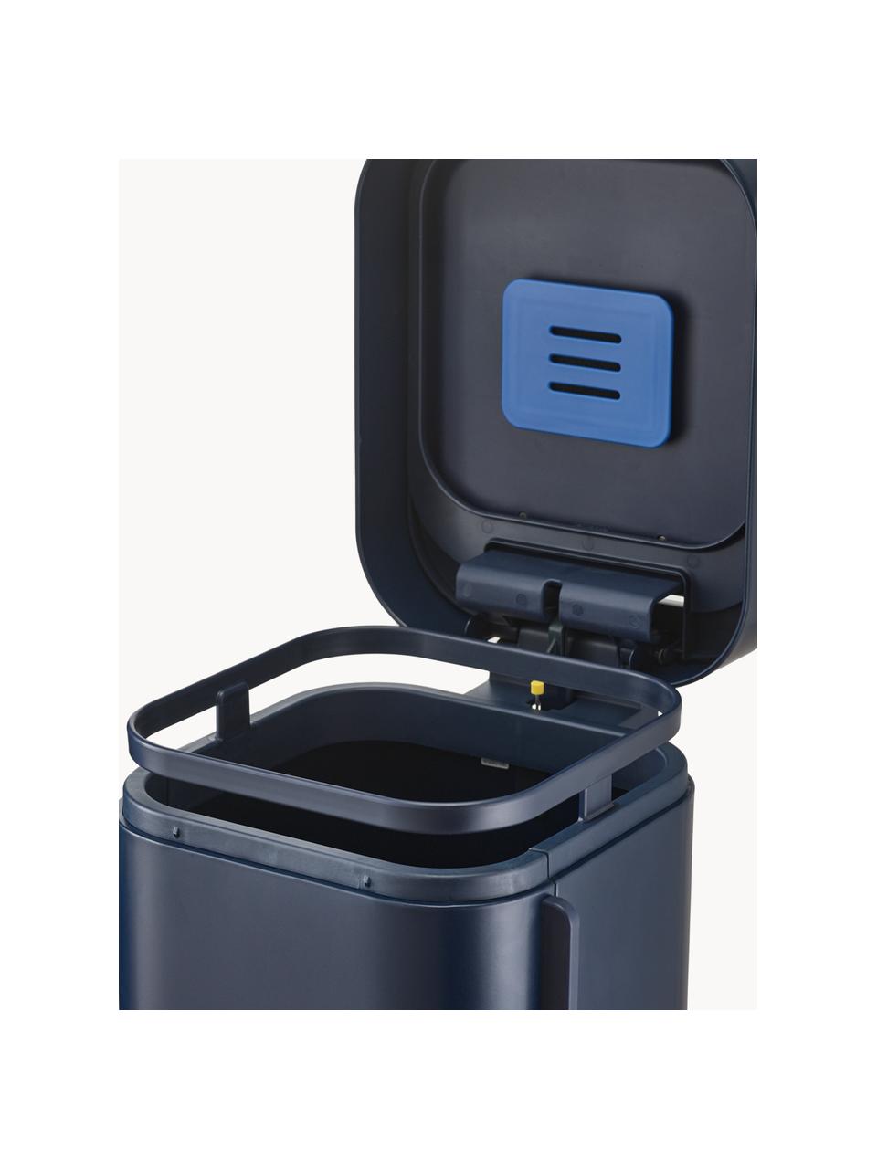 Porta afvalbak met luchtstroomtechnologie, 40 L, Houder: kunststof, Deksel: edelstaal, geborsteld, Donkerblauw, B 28 x D 40 cm, 40 L