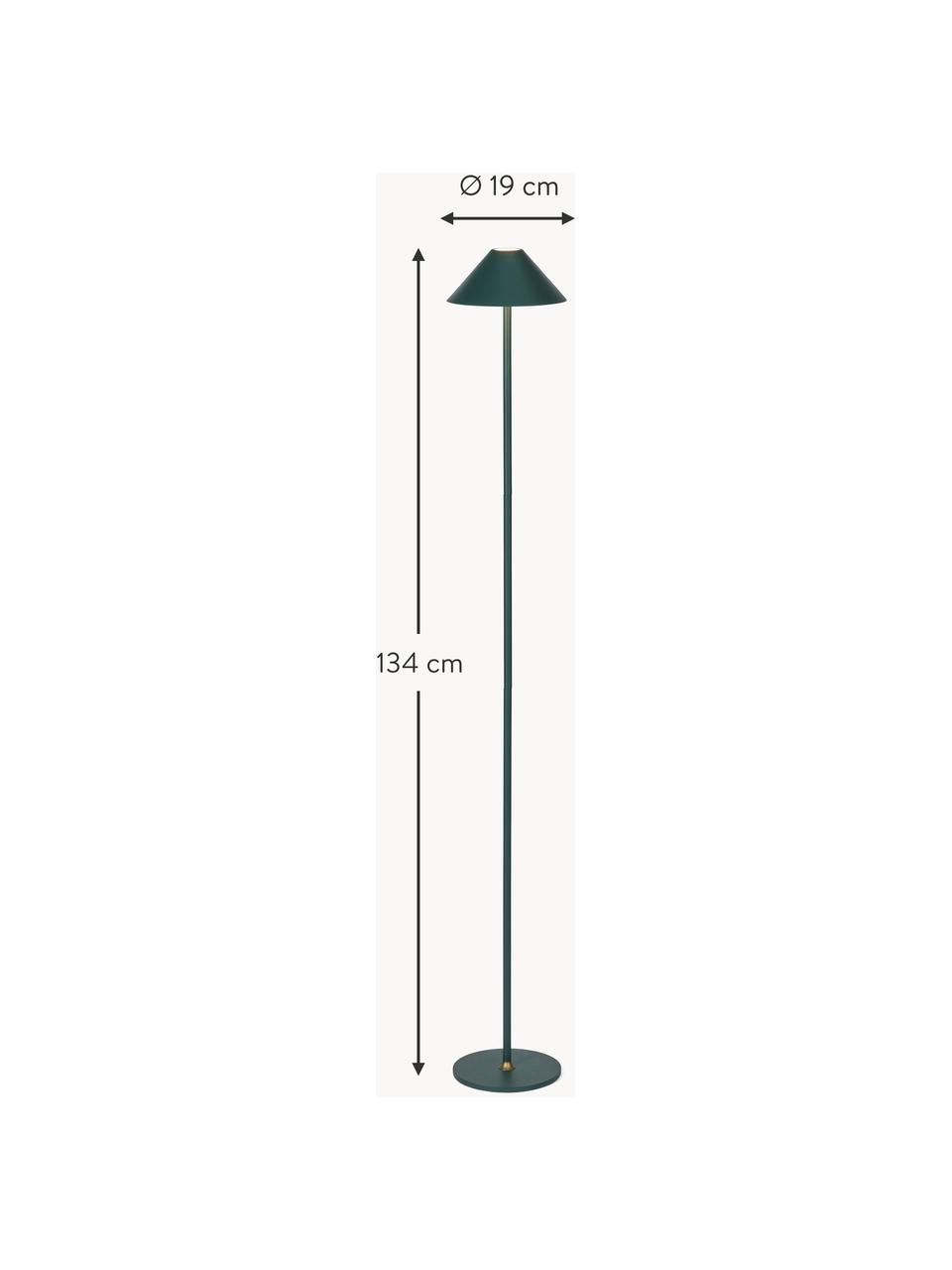 Kleine mobiele LED vloerlamp Hygge, dimbaar, Metaal, gecoat, Donkergroen, H 134 cm