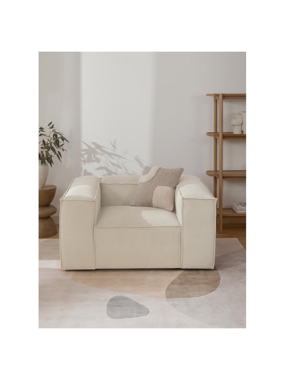 Fauteuil en velours côtelé Lennon, Velours côtelé beige, larg. 130 x prof. 101 cm