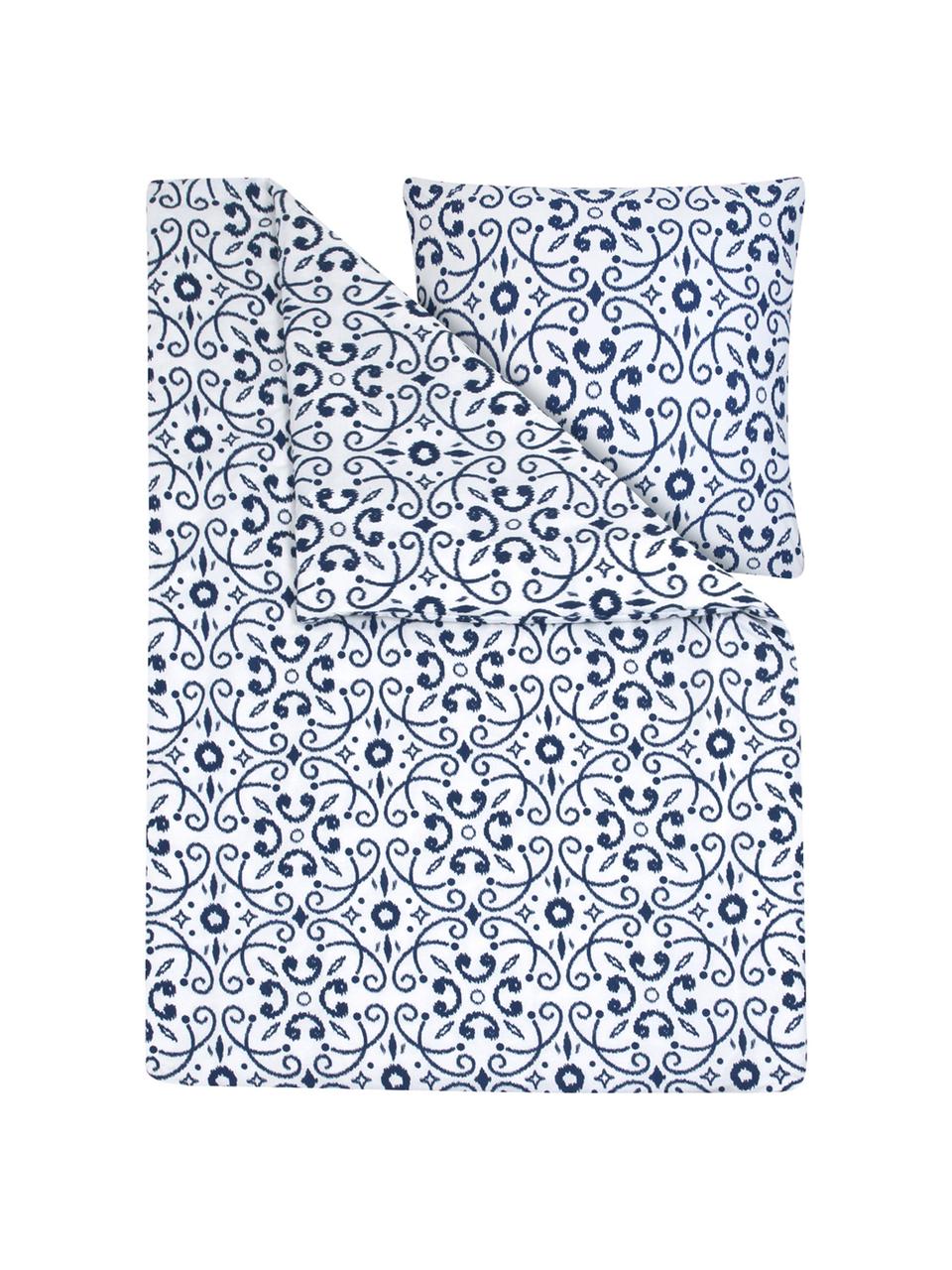 Pościel z bawełny Ashley, Biały, niebieski, 135 x 200 cm + 1 poduszka 80 x 80 cm