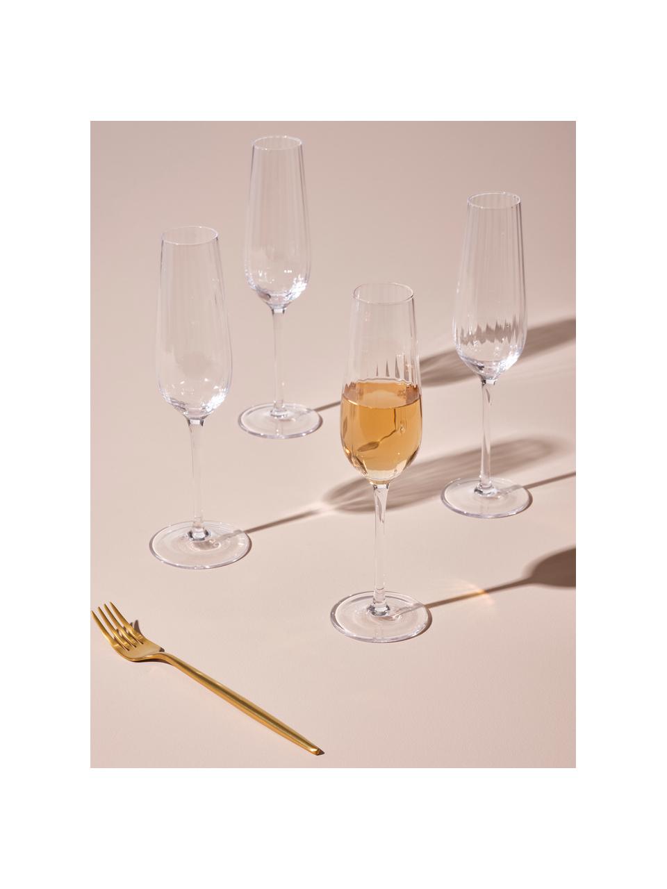 Poháre na šampanské s drážkovou štruktúrou Akia, 4 ks, Priehľadná