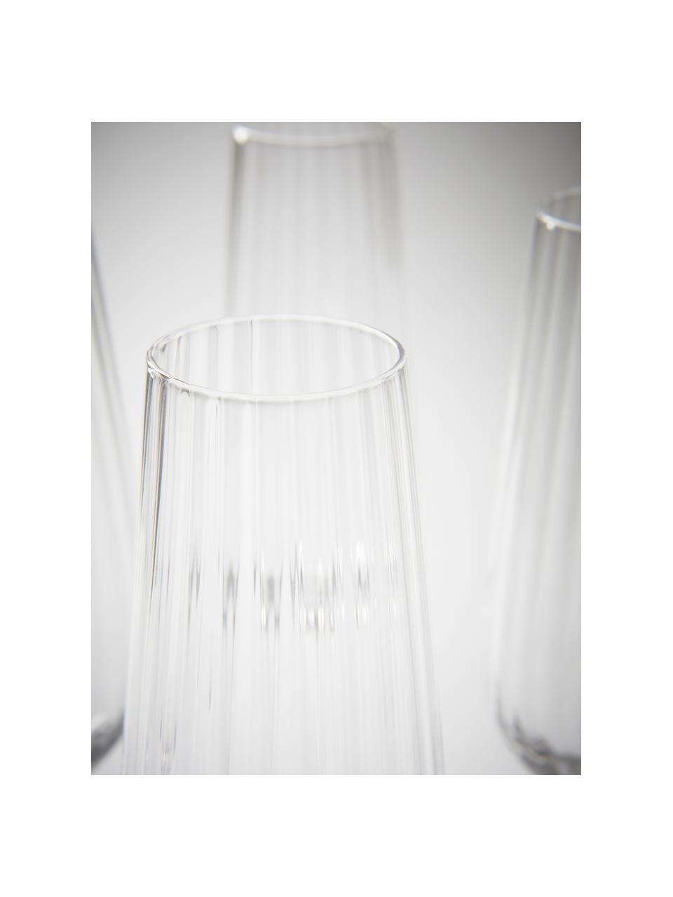 Sektgläser Akia mit Rillenstruktur, 4 Stück, Glas, Transparent, Ø 7 x H 25 cm