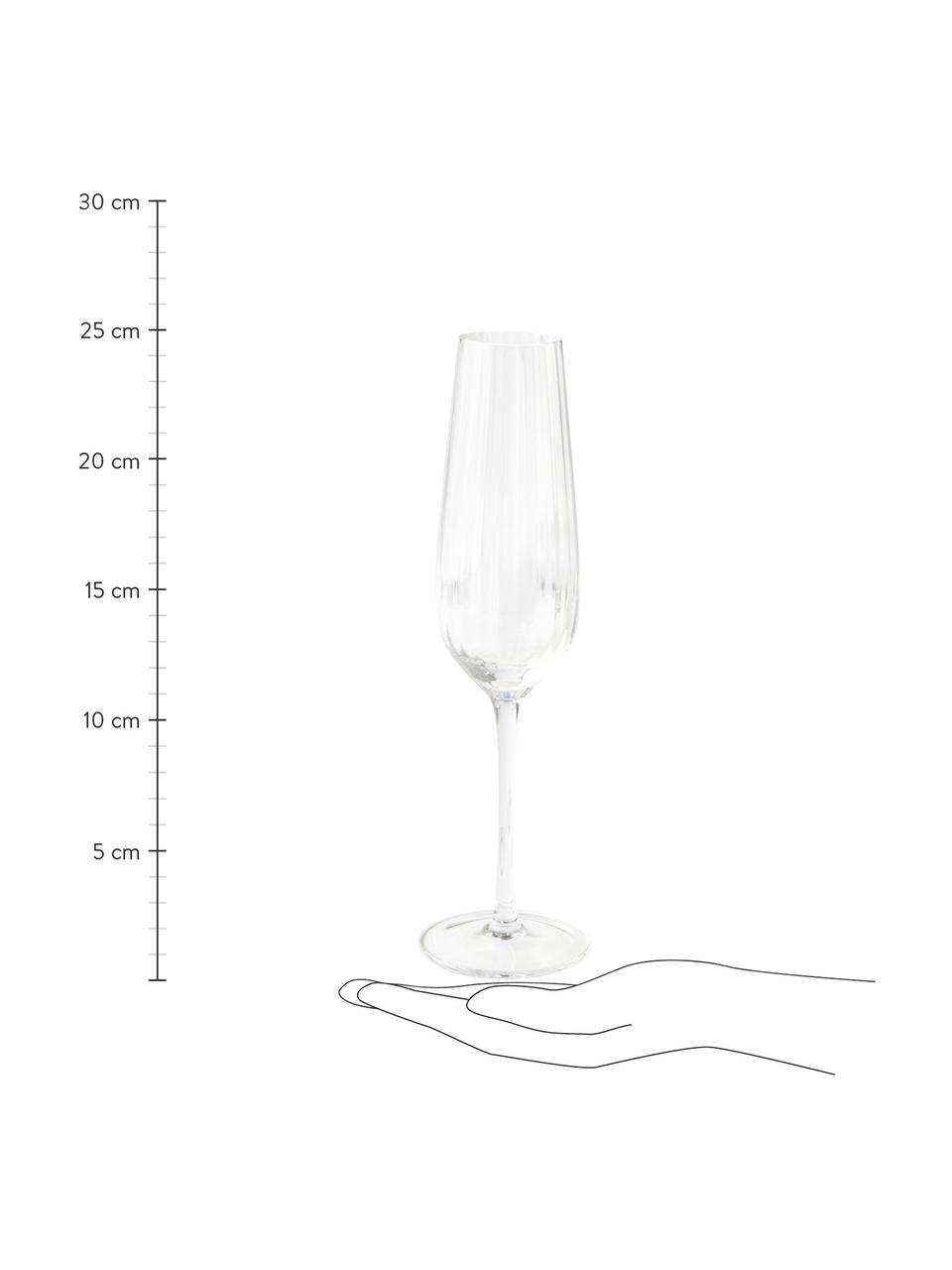 Poháre na šampanské s drážkovou štruktúrou Akia, 4 ks, Priehľadná
