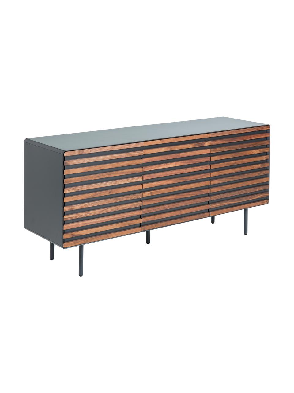 Sideboard Kesia mit Türen und Walnussfurnier, Schwarz, Walnussholz, B 162 x H 74 cm