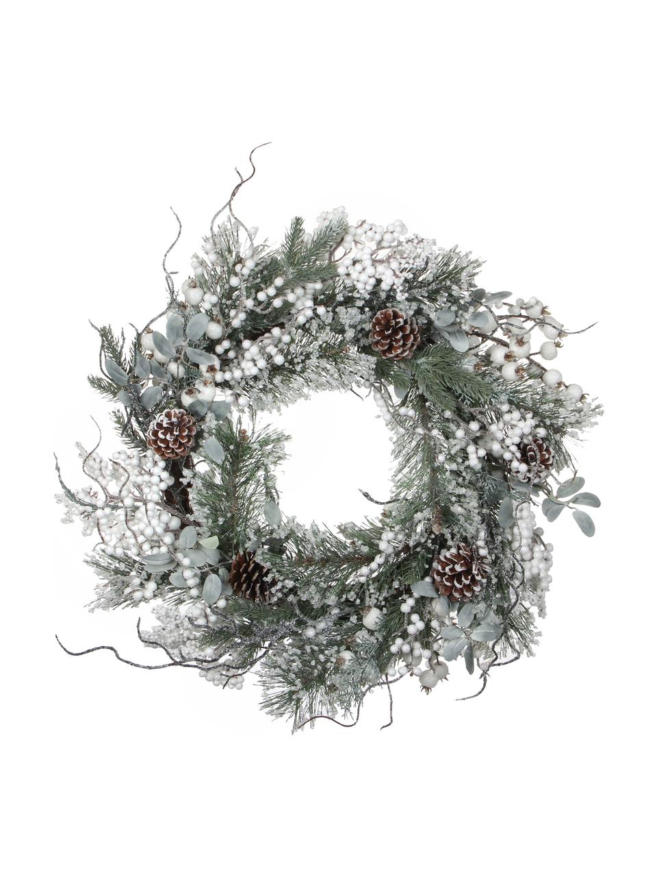 Decoratieve kerstkrans Hardy, Kunststof, Groen, wit, zilverkleurig, Ø 50 cm