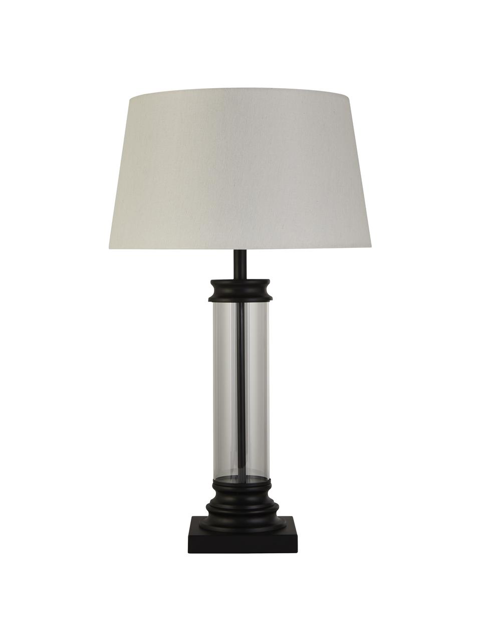 Lámpara de mesa grande de vidrio Column, Pantalla: tela, Blanco, transparente, negro, Ø 37 x Al 50 cm