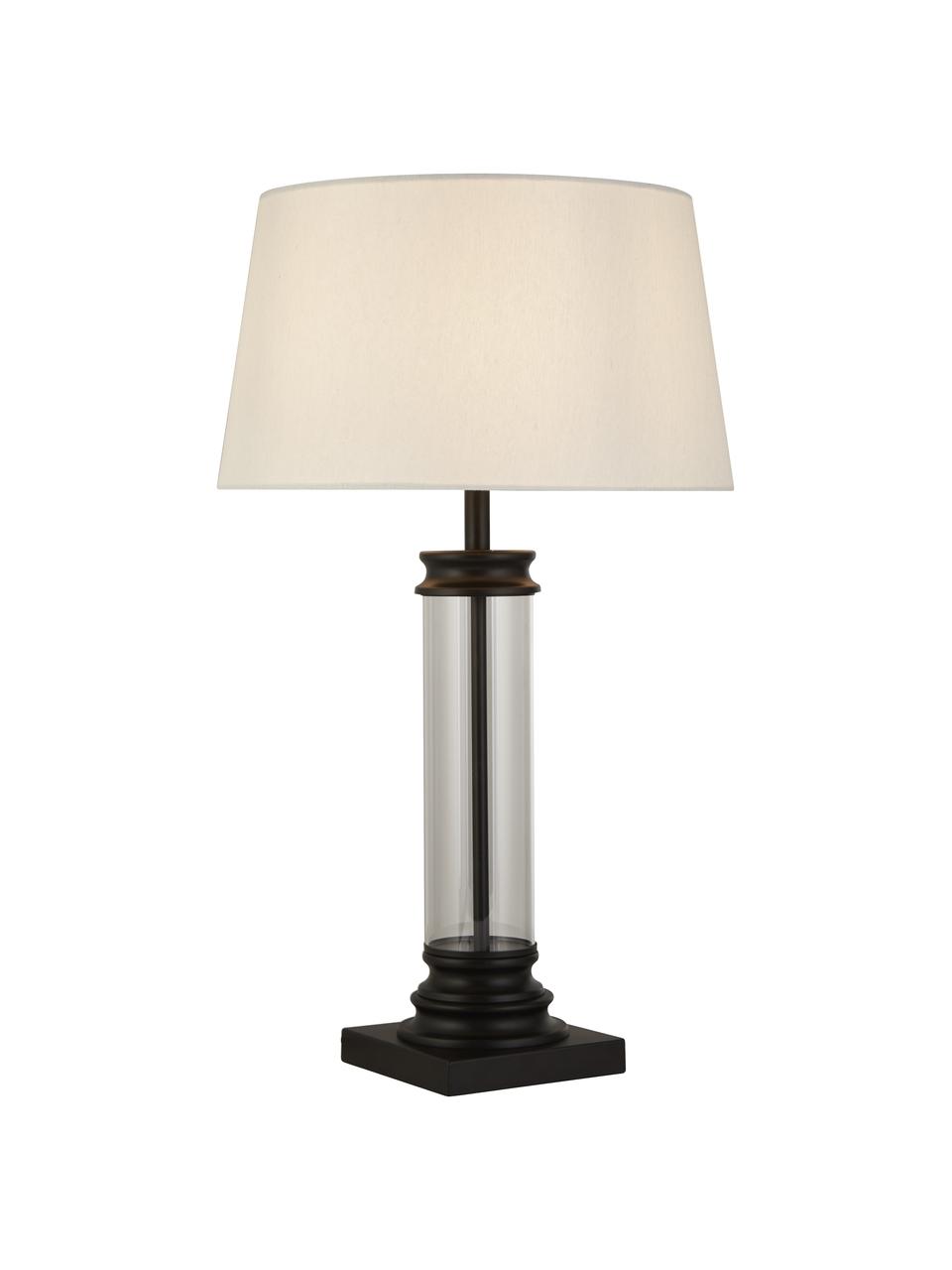 Große Tischlampe Column aus Glas, Lampenschirm: Stoff, Lampenfuß: Glas, Stahl, beschichtet, Weiß, Transparent, Schwarz, Ø 37 x H 50 cm