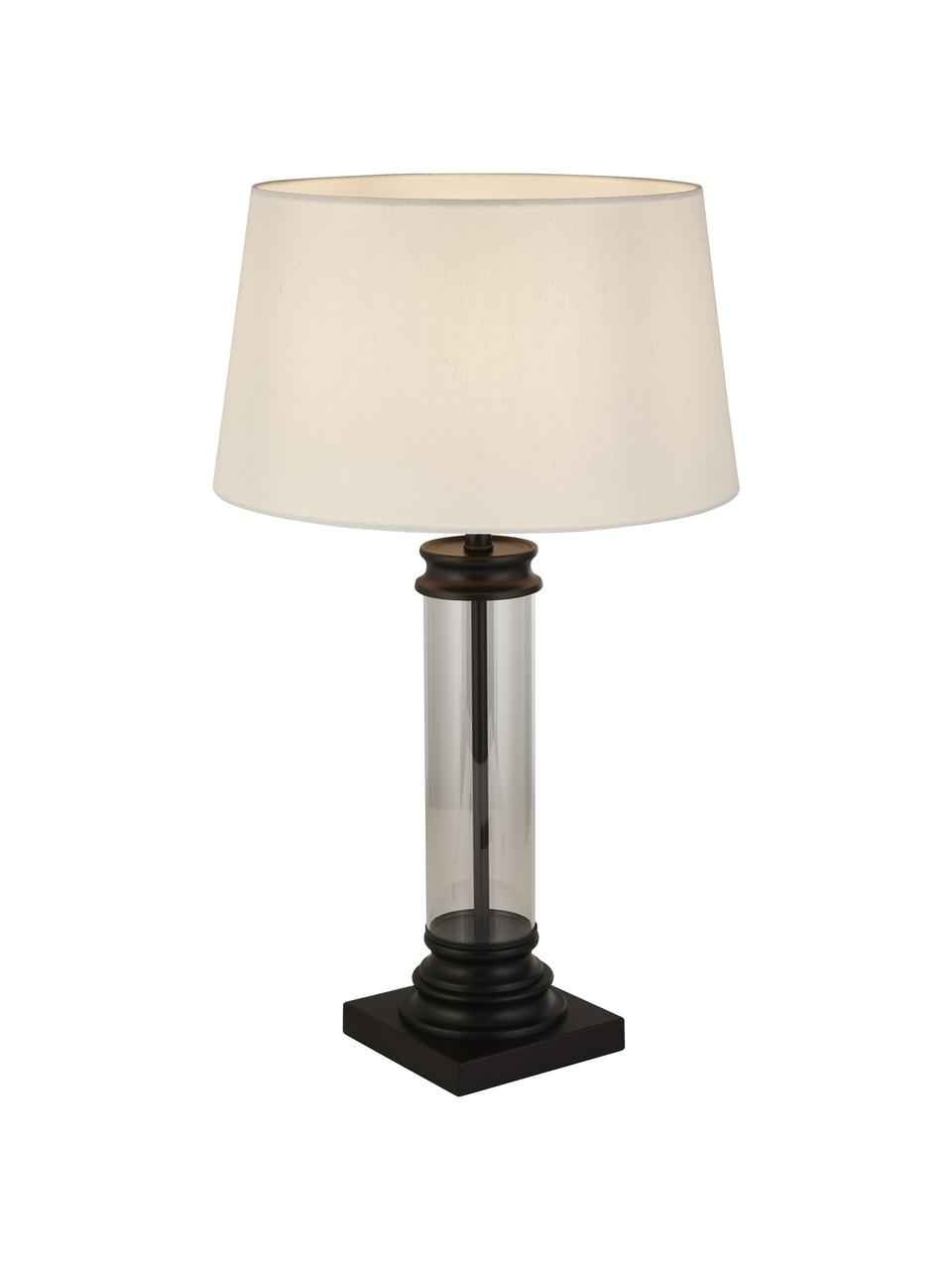 Lámpara de mesa grande de vidrio Column, Pantalla: tela, Blanco, transparente, negro, Ø 37 x Al 50 cm