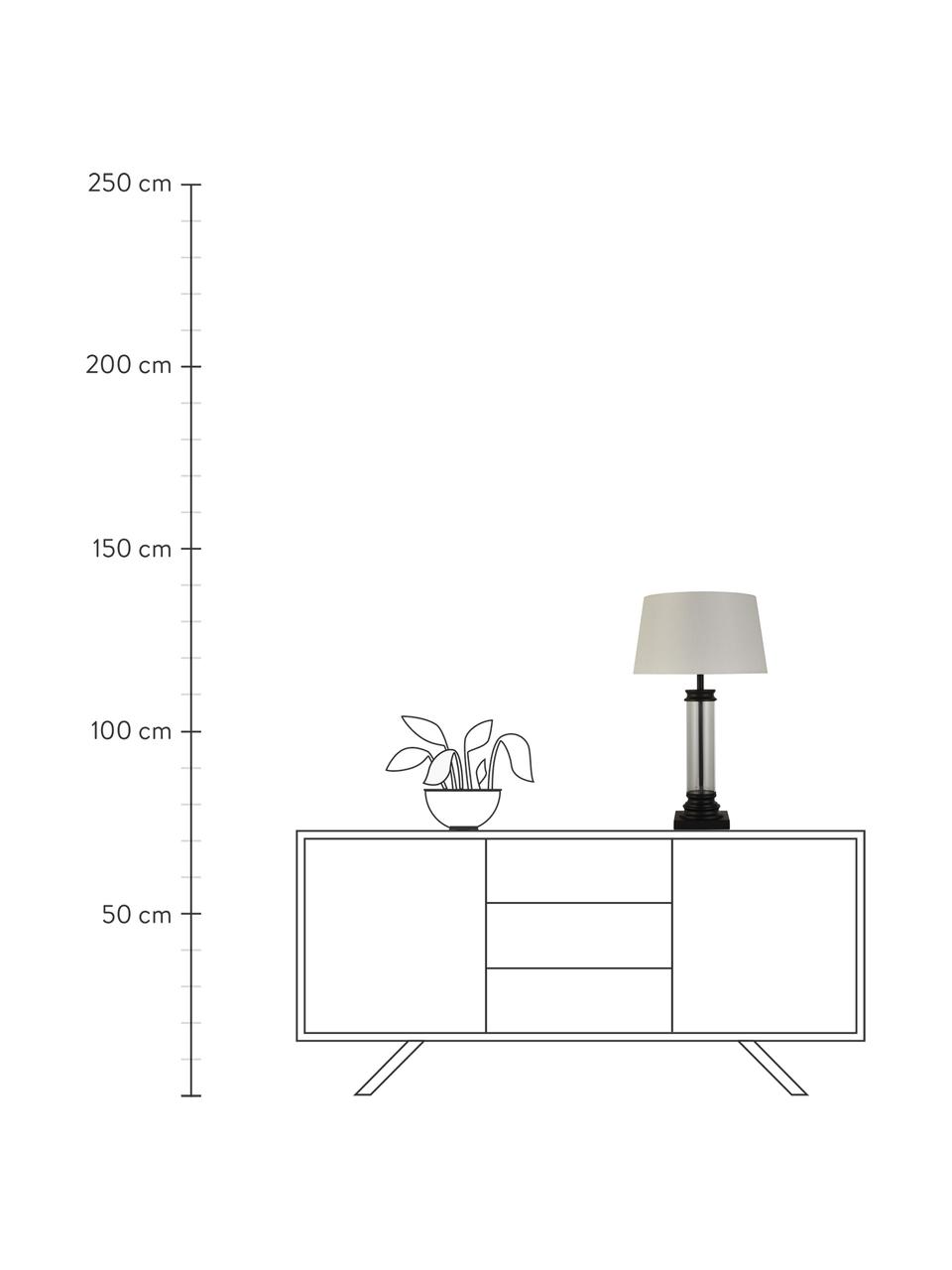 Große Tischlampe Column aus Glas, Lampenschirm: Stoff, Lampenfuß: Glas, Stahl, beschichtet, Weiß, Transparent, Schwarz, Ø 37 x H 50 cm