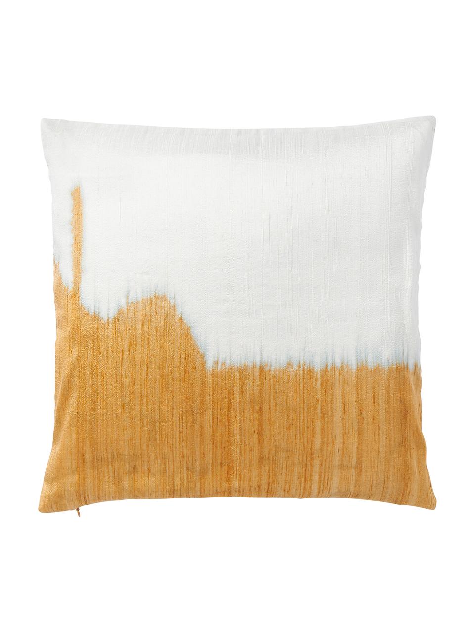 Funda de cojín de seda Aryane, Parte delantera: 100% seda, Parte trasera: 100% algodón, Amarillo, blanco, An 45 x L 45 cm