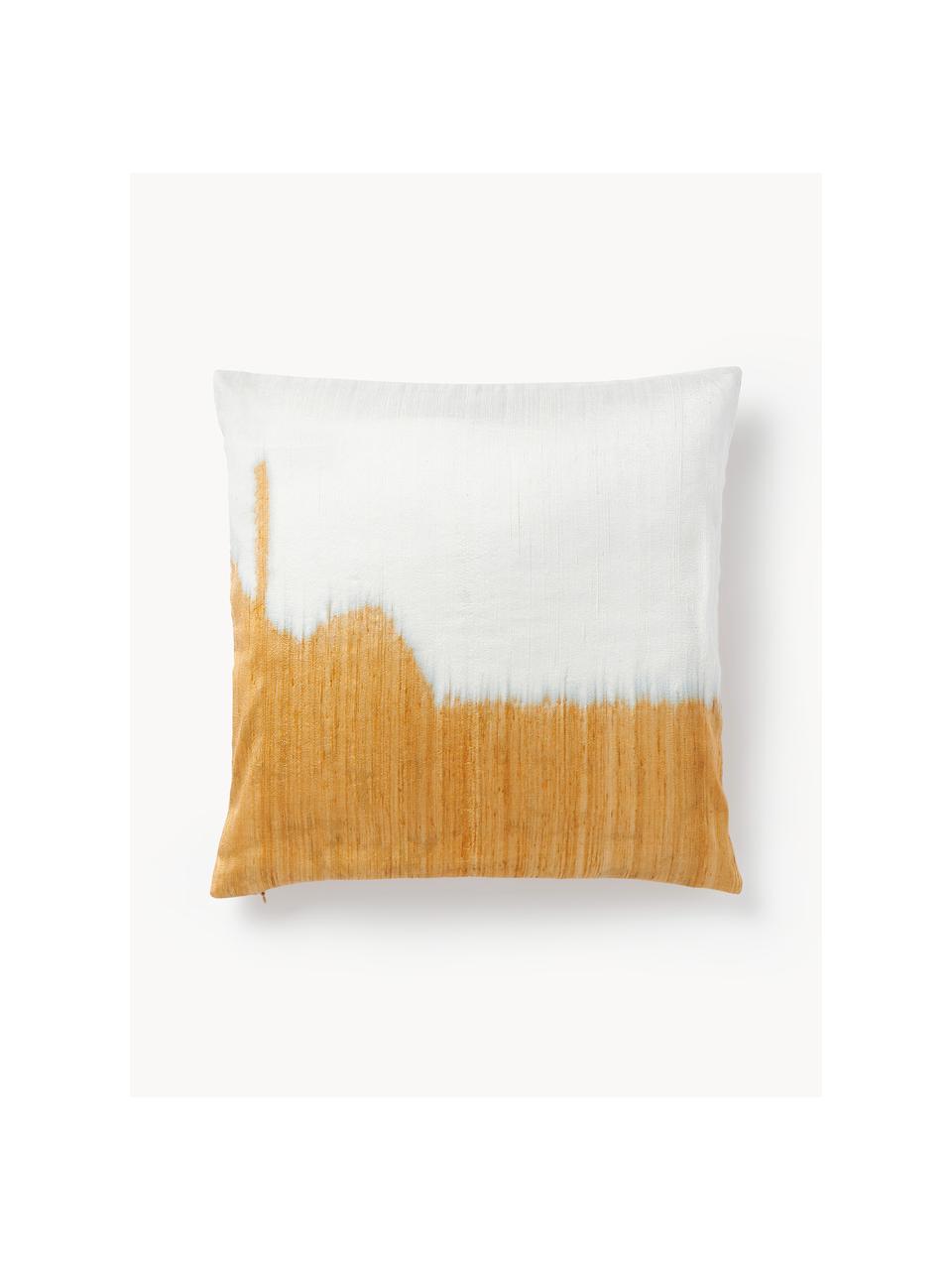 Housse de coussin en soie Aryane, Jaune, blanc, larg. 45 x long. 45 cm