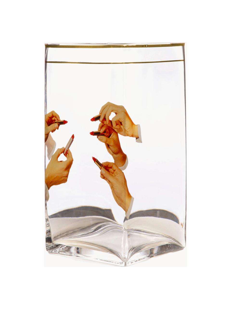 Glas-Vase Lipsticks, H 30 cm, Vase: Glas, Rand: Gold, Lipsticks, B 15 x H 30 cm