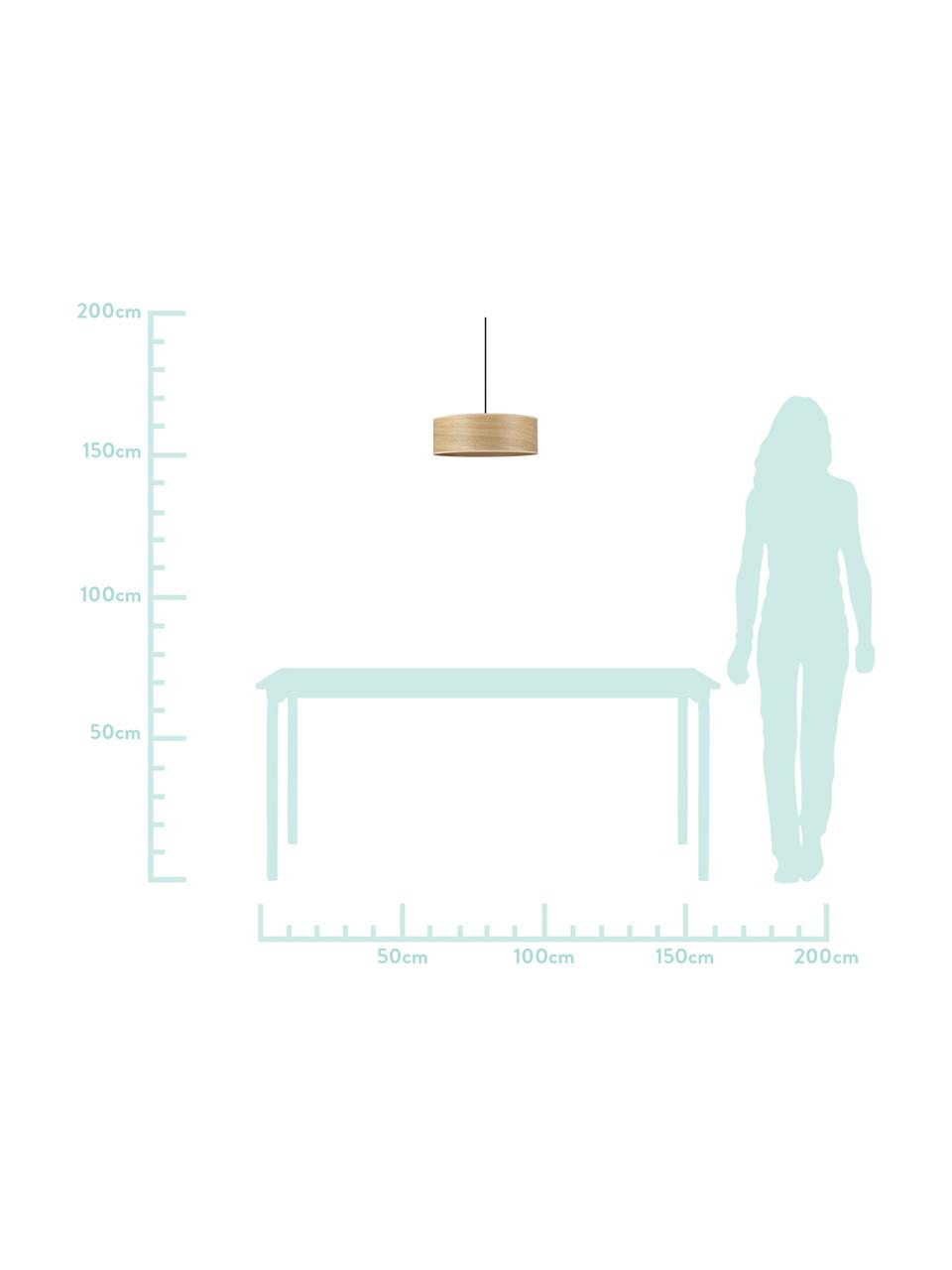 Hanglamp Tsuri van eikenhout, Lampenkap: eikenhout, Baldakijn: gepoedercoat metaal, Eikenhoutkleurig, zwart, Ø 45 x H 169 cm