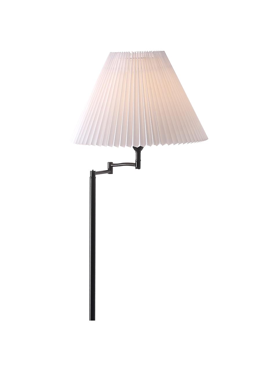 Design vloerlamp Break met plissé lampenkap, Lampenkap: kunststof, Lampvoet: gecoat metaal, Zwart, wit, Ø 44 x H 158 cm