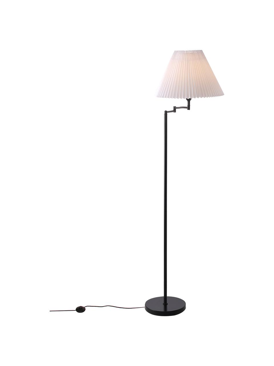 Design vloerlamp Break met plissé lampenkap, Lampenkap: kunststof, Lampvoet: gecoat metaal, Zwart, wit, Ø 44 x H 158 cm