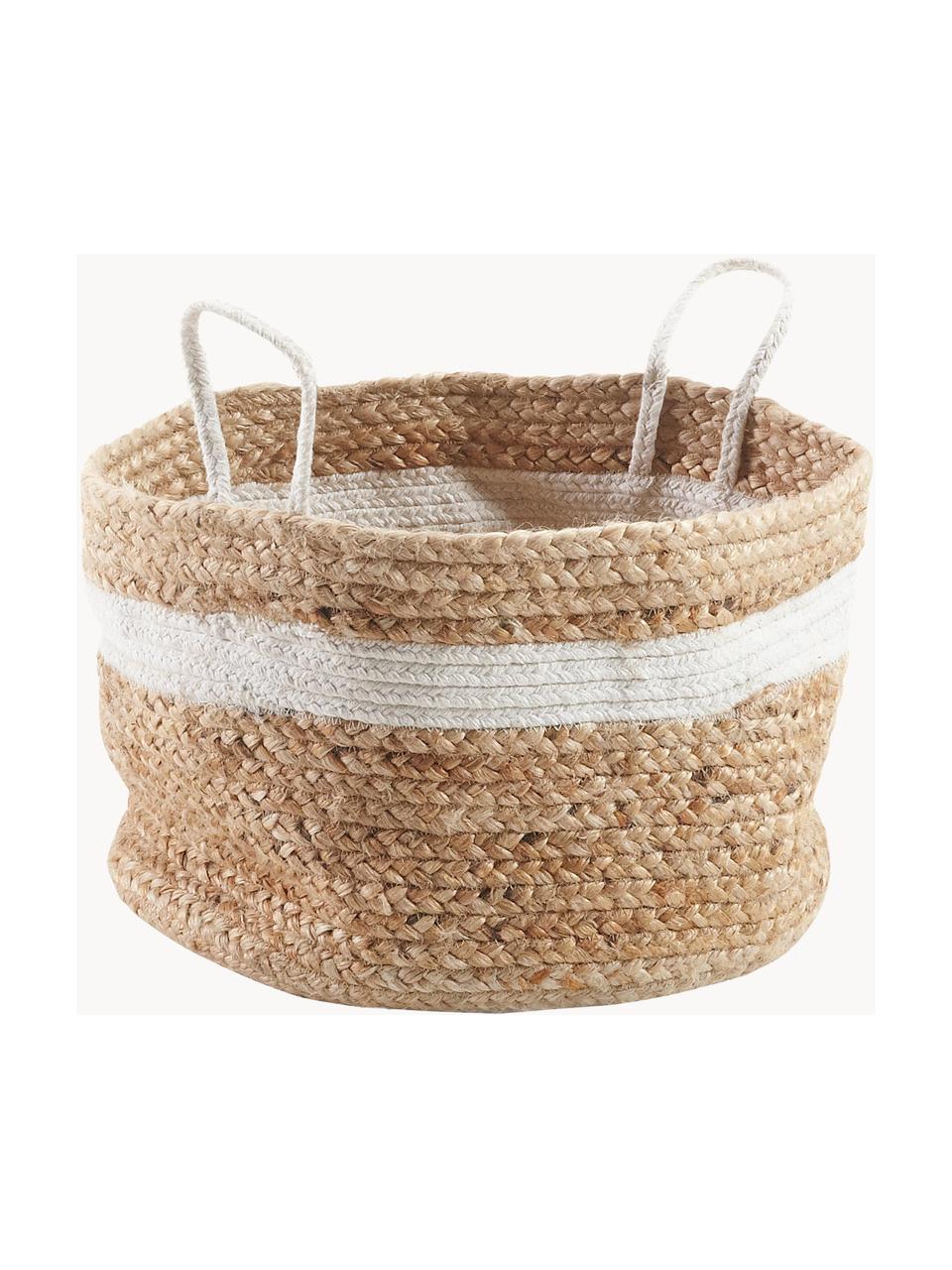 Panier de rangement en jute Saht, Beige, blanc, Ø 40 x haut. 30 cm