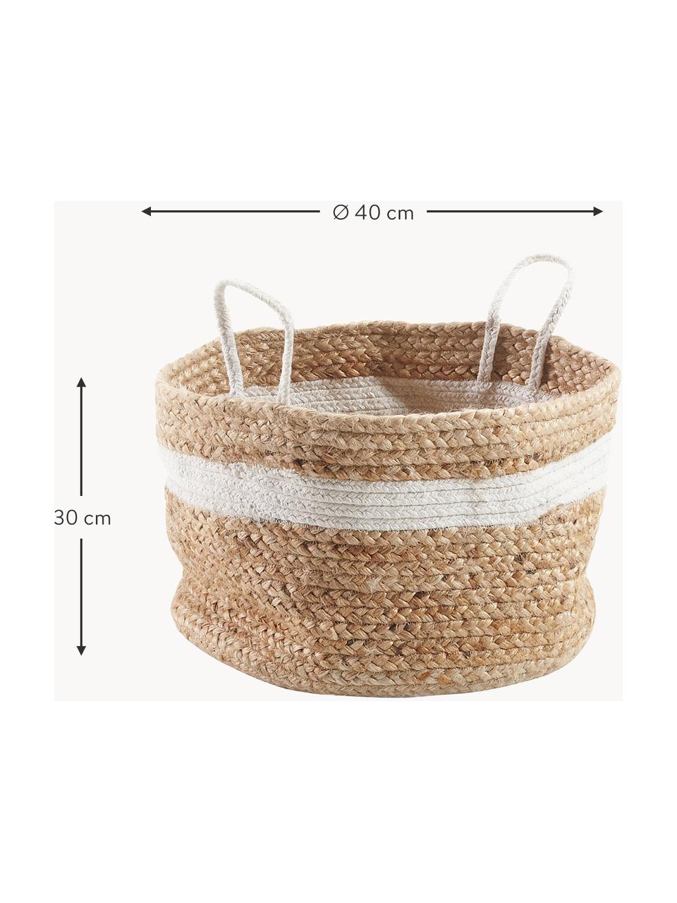 Opbergmand Saht van Jute, Mand: jute, Decoratie: katoen, Beige, wit, Ø 40 x H 30 cm