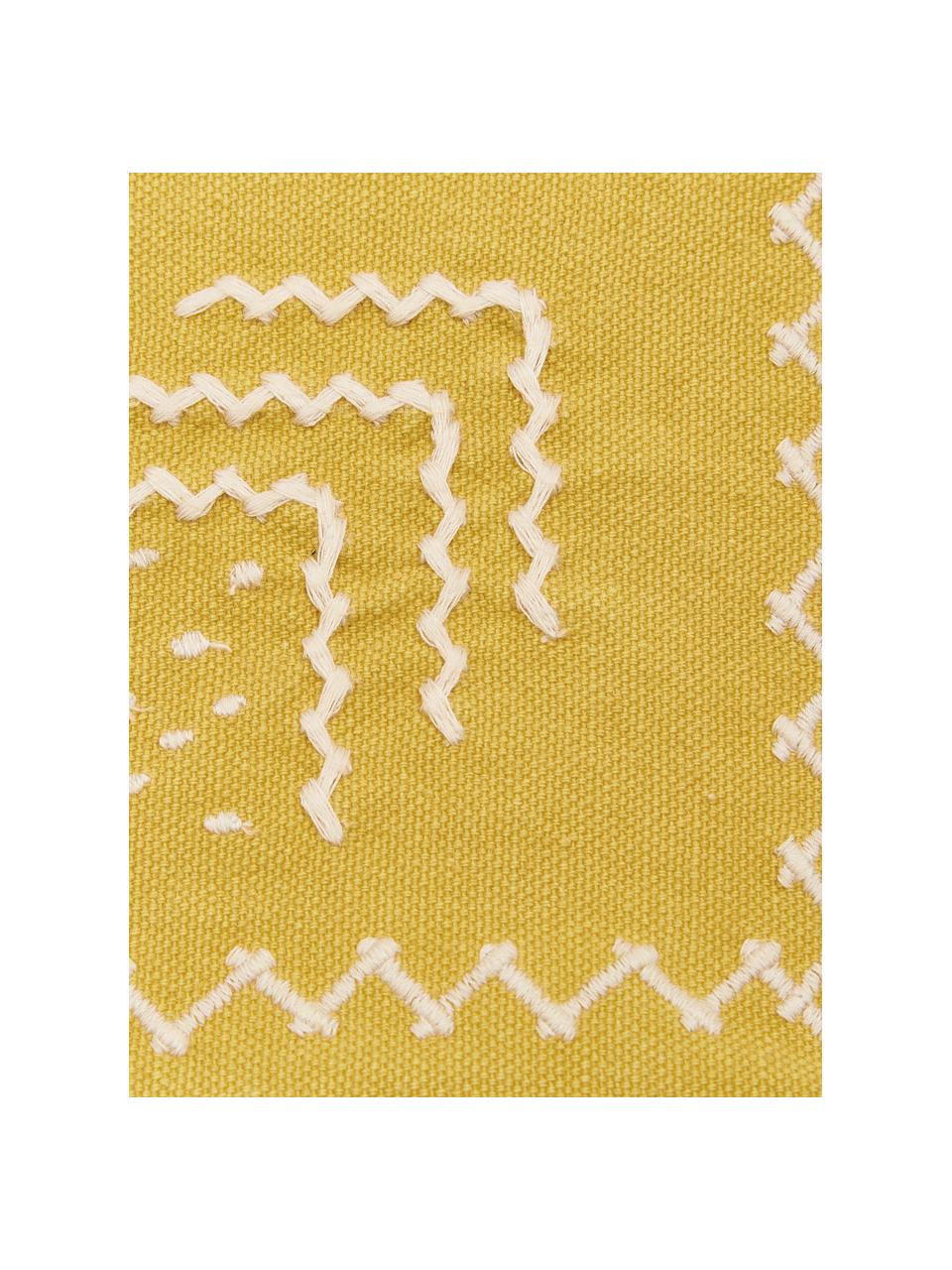 Poszewka na poduszkę z haftem i chwostami Huata, Bawełna, Żółty, beżowy, S 30 x D 50 cm