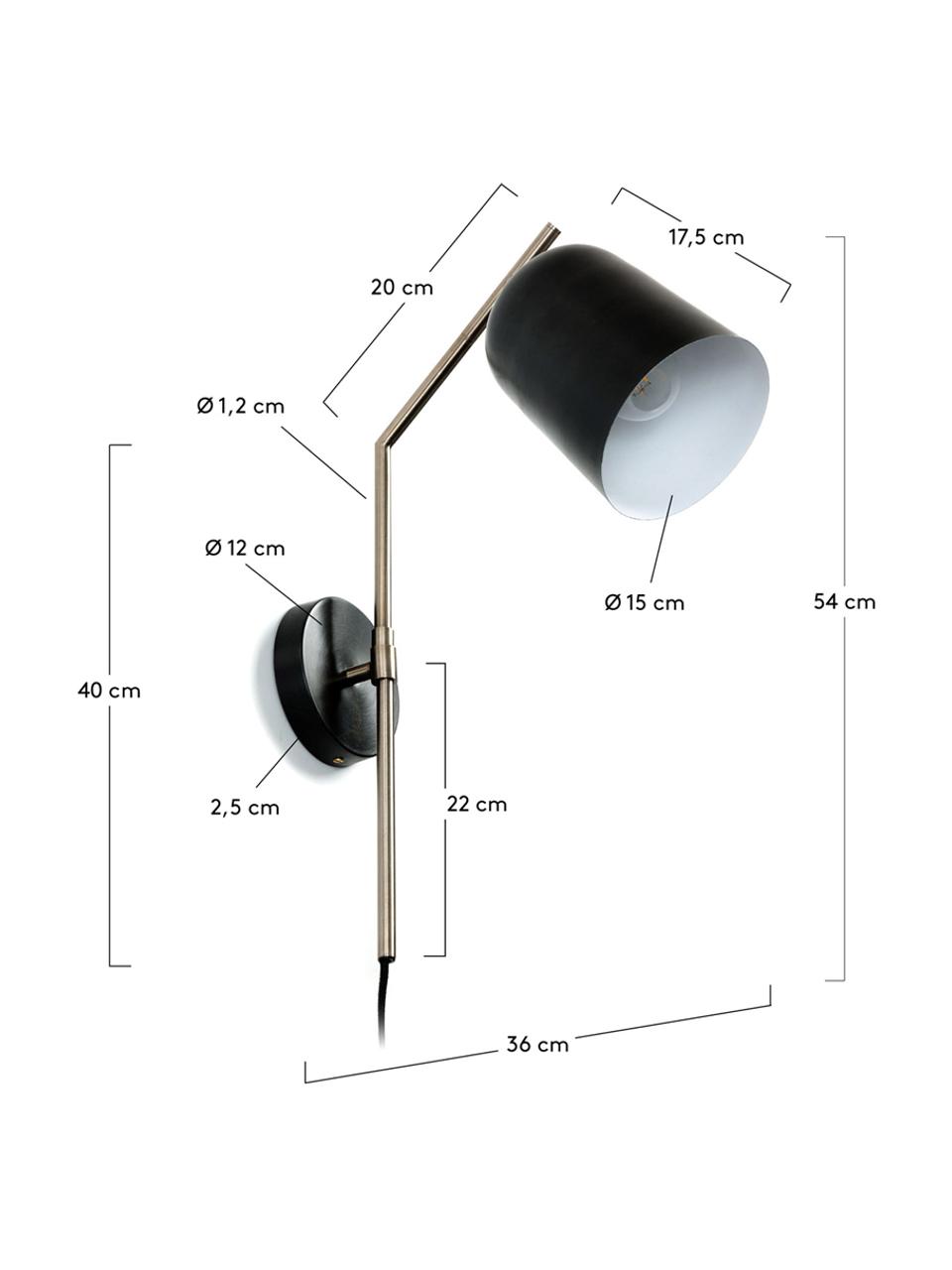 Wandleuchte Pryia mit Stecker, Lampenschirm: Metall, pulverbeschichtet, Gestell: Stahl, Schwarz, 15 x 54 cm