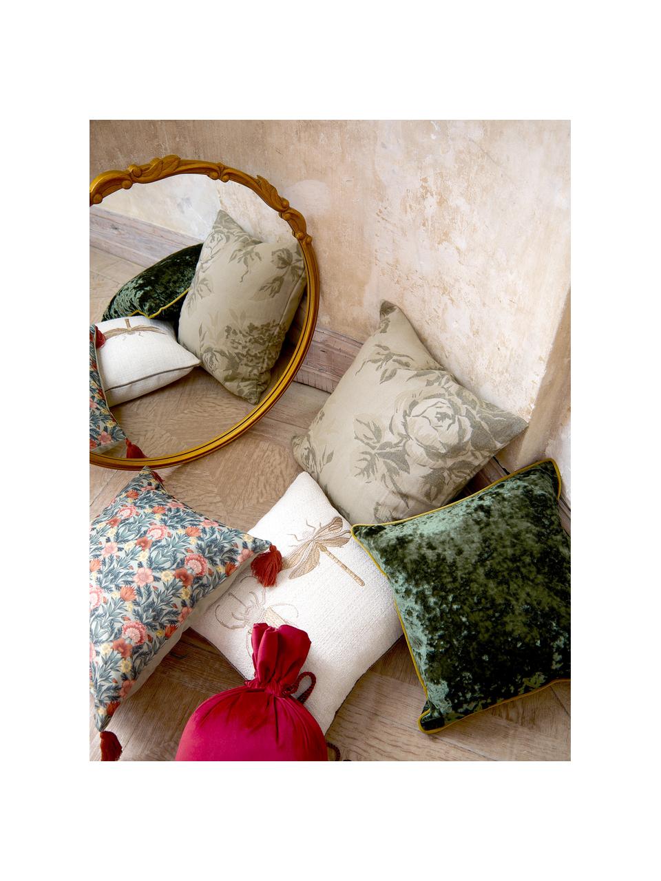 Federa arredo in cotone con motivo jacquard Breight, 100% cotone, Verde, beige, Larg. 50 x Lung. 50 cm
