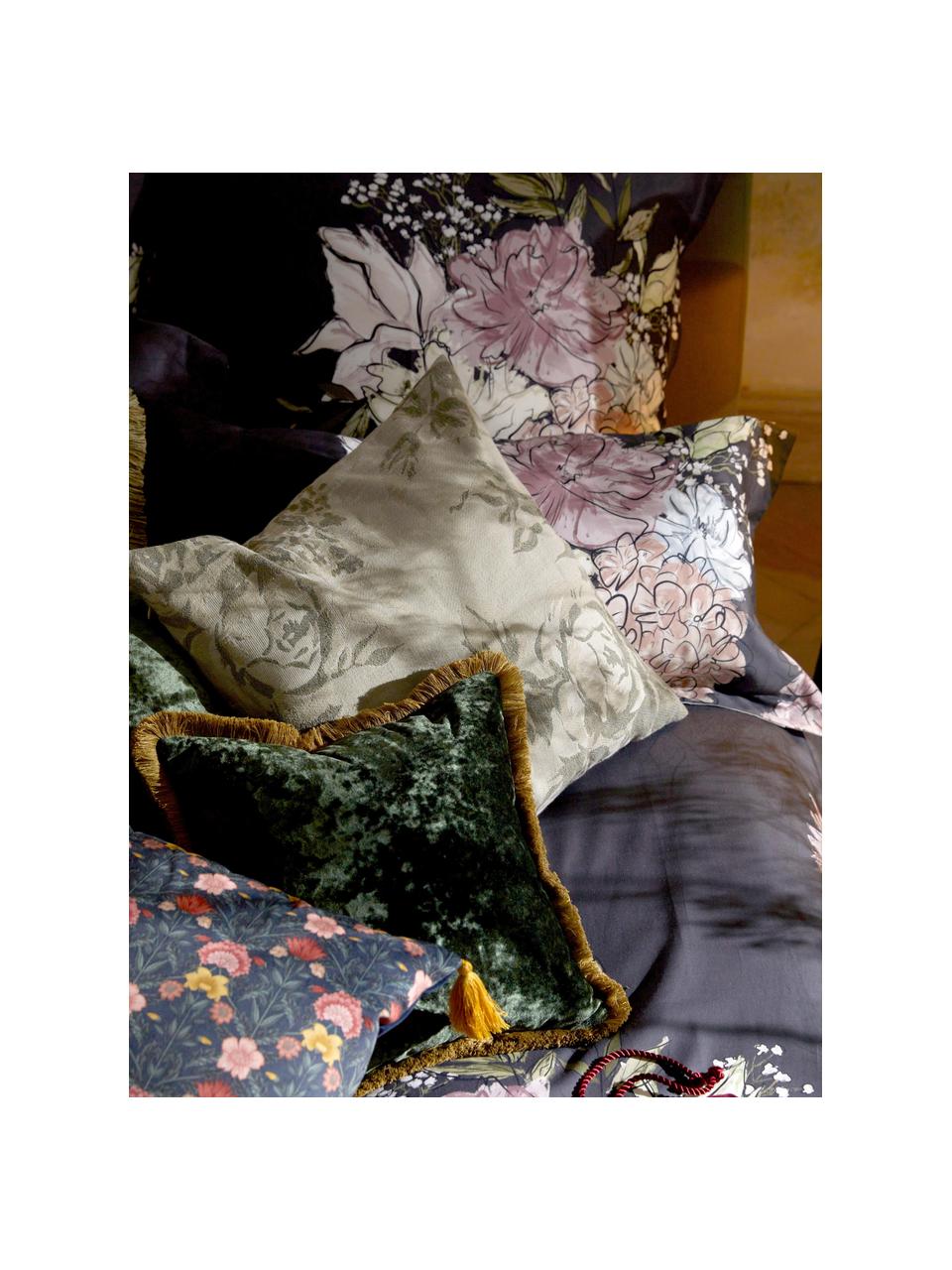 Baumwoll-Kissenhülle Breight mit gewebtem Jacquard-Muster, 100 % Baumwolle, Olivgrün, Greige, B 50 x L 50 cm