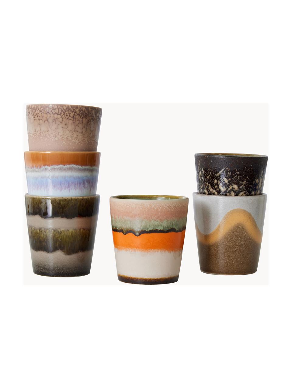 Tasses peintes à la main avec émail réactif 70s Ceramic, 6 élém., Céramique, Design 2, Ø 8 x haut. 8 cm, 180 ml