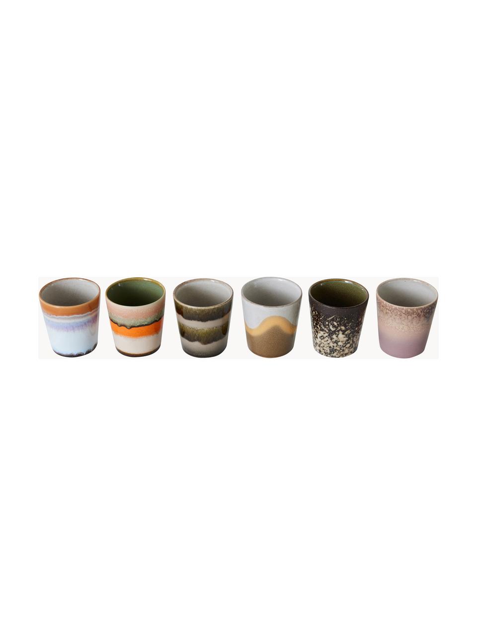 Handbemalte Keramik-Becher 70's mit reaktiver Glasur, 6er-Set, Keramik, Design 2, Ø 8 x H 8 cm, 180 ml