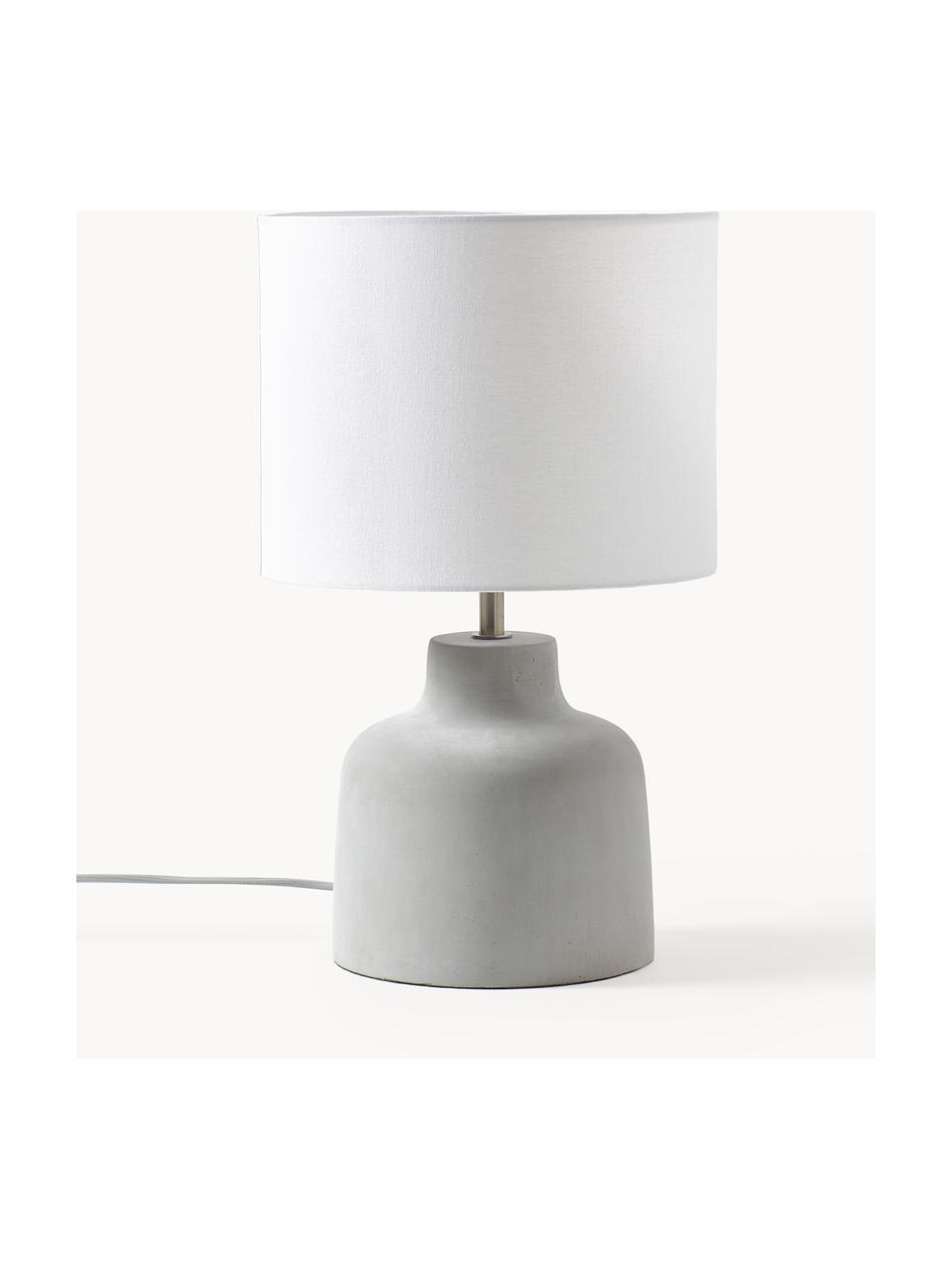 Handgemaakte tafellamp Ike betonnen voet, Lampenkap: 100% linnen, Lampvoet: beton, Grijs, wit, Ø 30 x H 45 cm