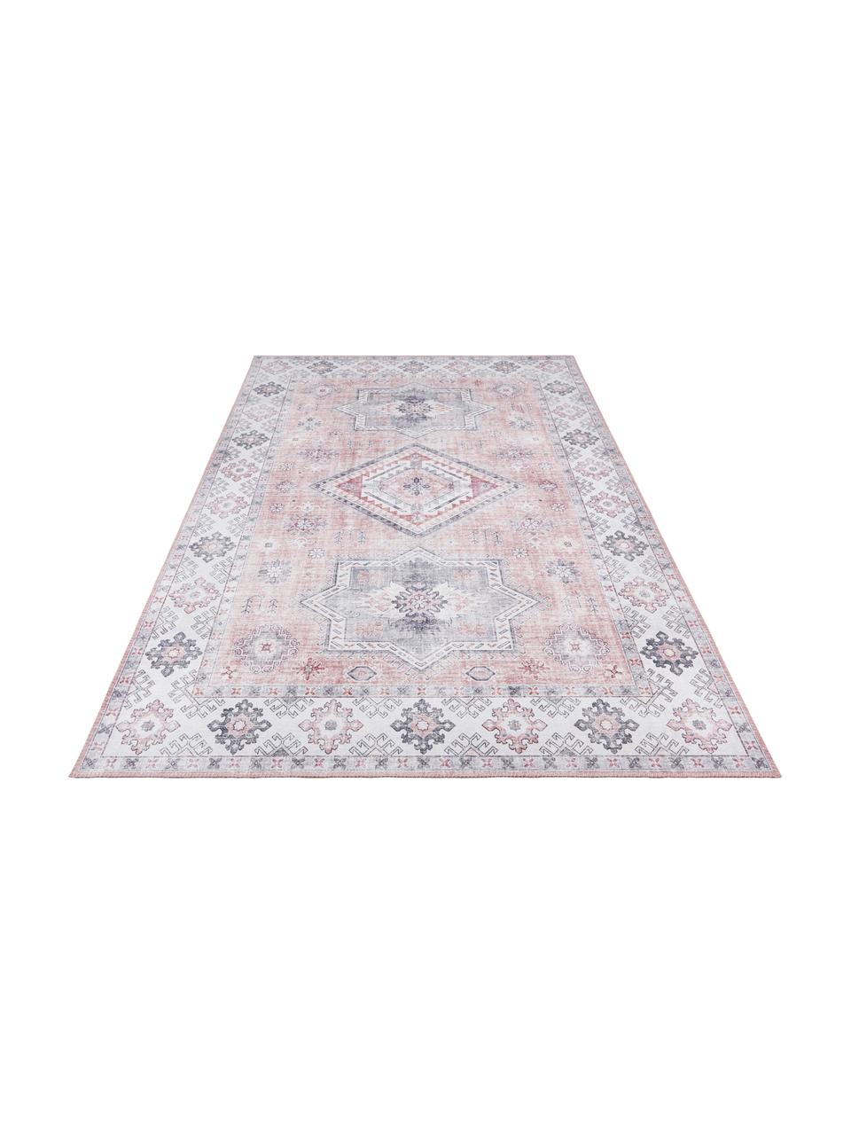 Chodnik w stylu vintage Gratia, 100% poliester, Brudny różowy, szary, S 80 x D 200 cm